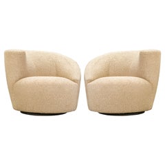 Vladimir Kagan Pair of Corkscrew Swivel Chairs for Directional in Bouclé, Signed