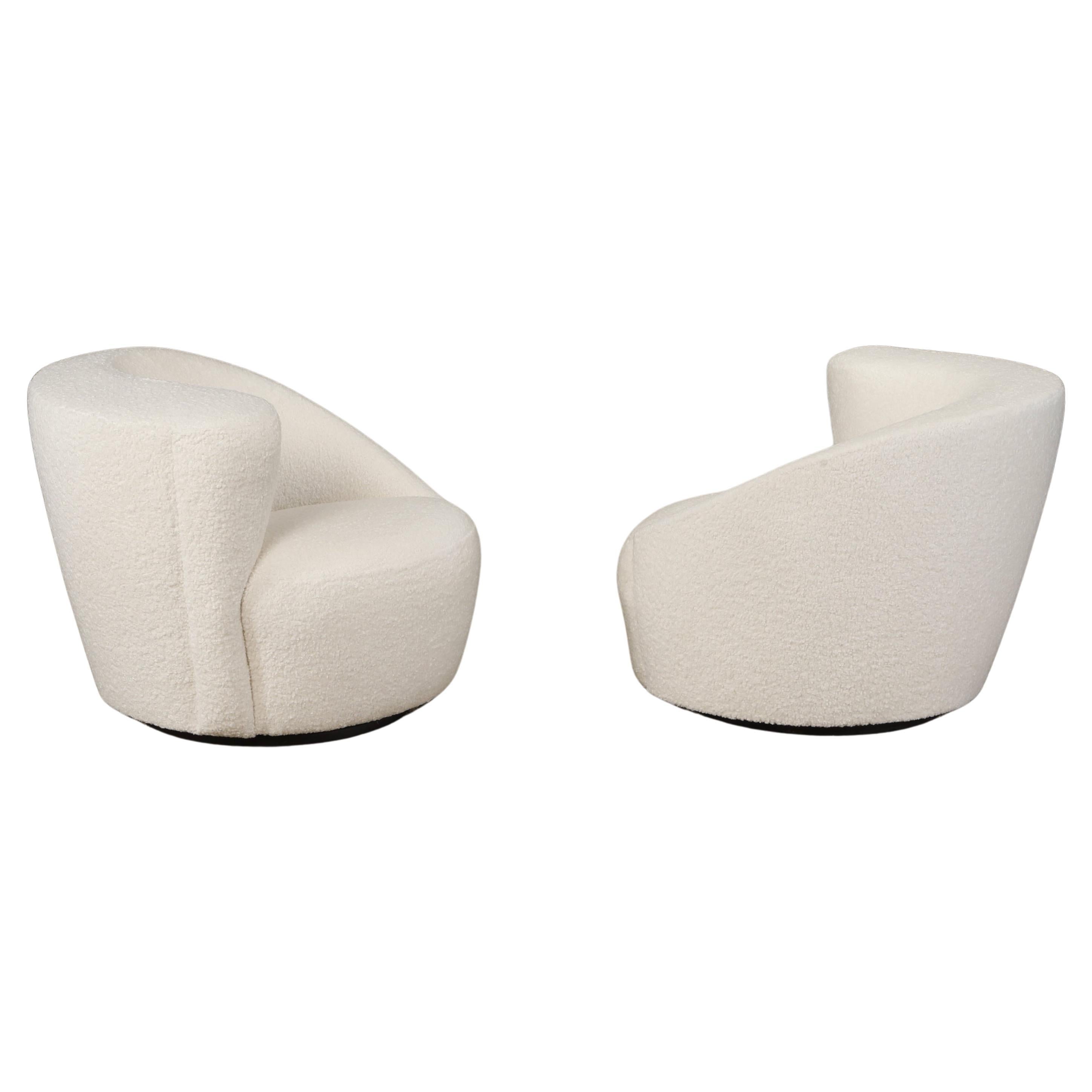 Vladimir Kagan Pair of Corkscrew Swivel Chairs for Directional in Bouclé, Signed For Sale