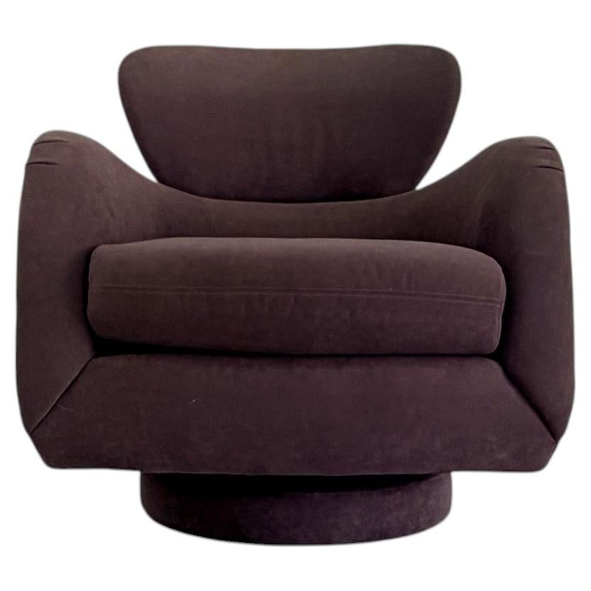 Fauteuil pivotant à accoudoirs Vladimir Kagan, aubergine, Directional, années 1990