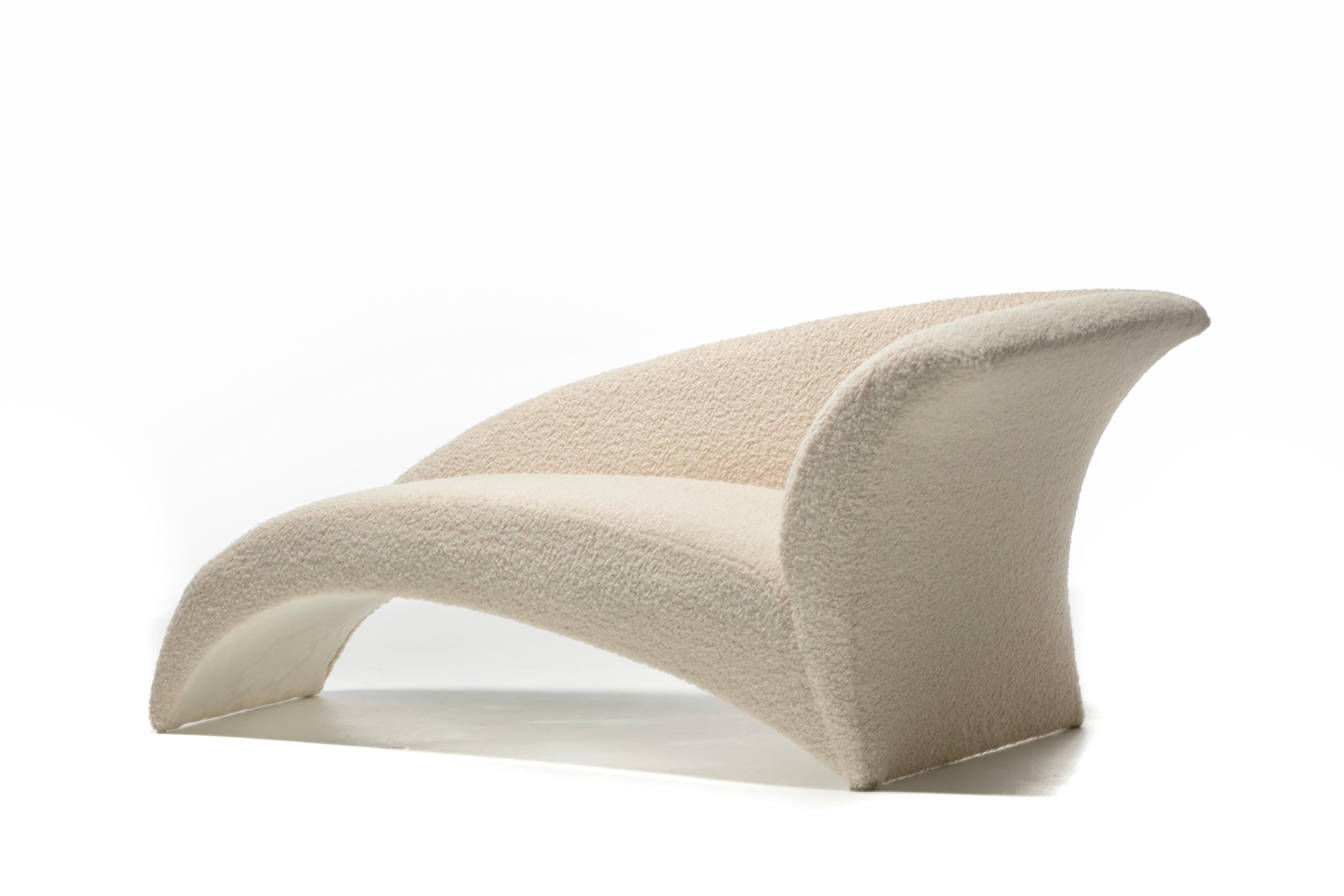 white boucle chaise lounge