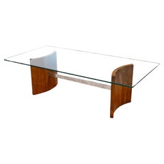 Retro Vladimir Kagan Propeller Wood Chrome and Glass Mid Century Modern Coffee Table