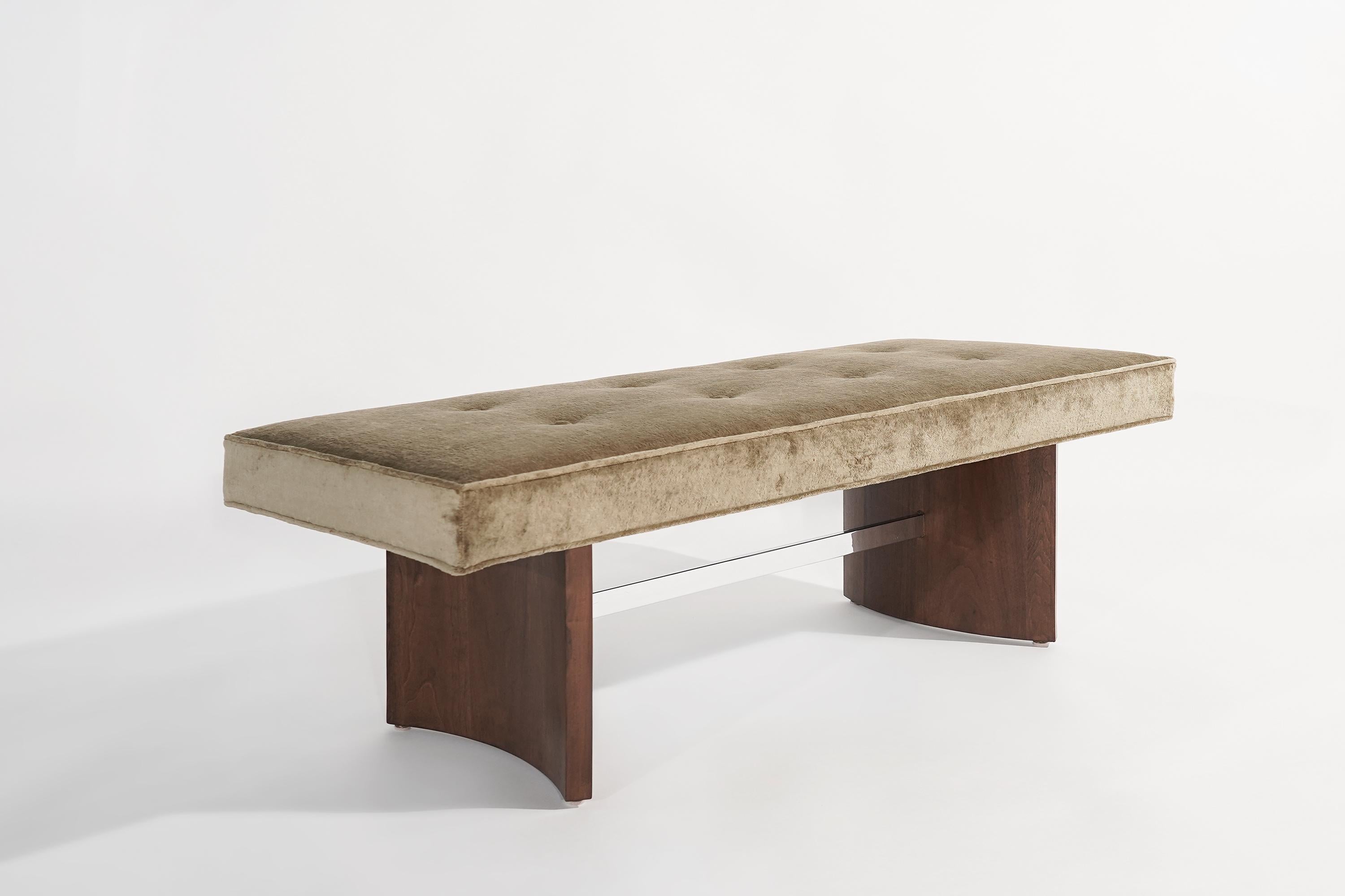 Radius bench by Selig, circa 1950s. Walnut base fully restored, nickel stretcher in excellent condition. Newly upholstered in distressed linen velvet by Holly Hunt.

Other designers working in the organic style include Gio Ponti, Jean Royere, Paul