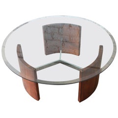 Vladimir Kagan "Radius" Midcentury Walnut, Steel and Glass Cocktail Table