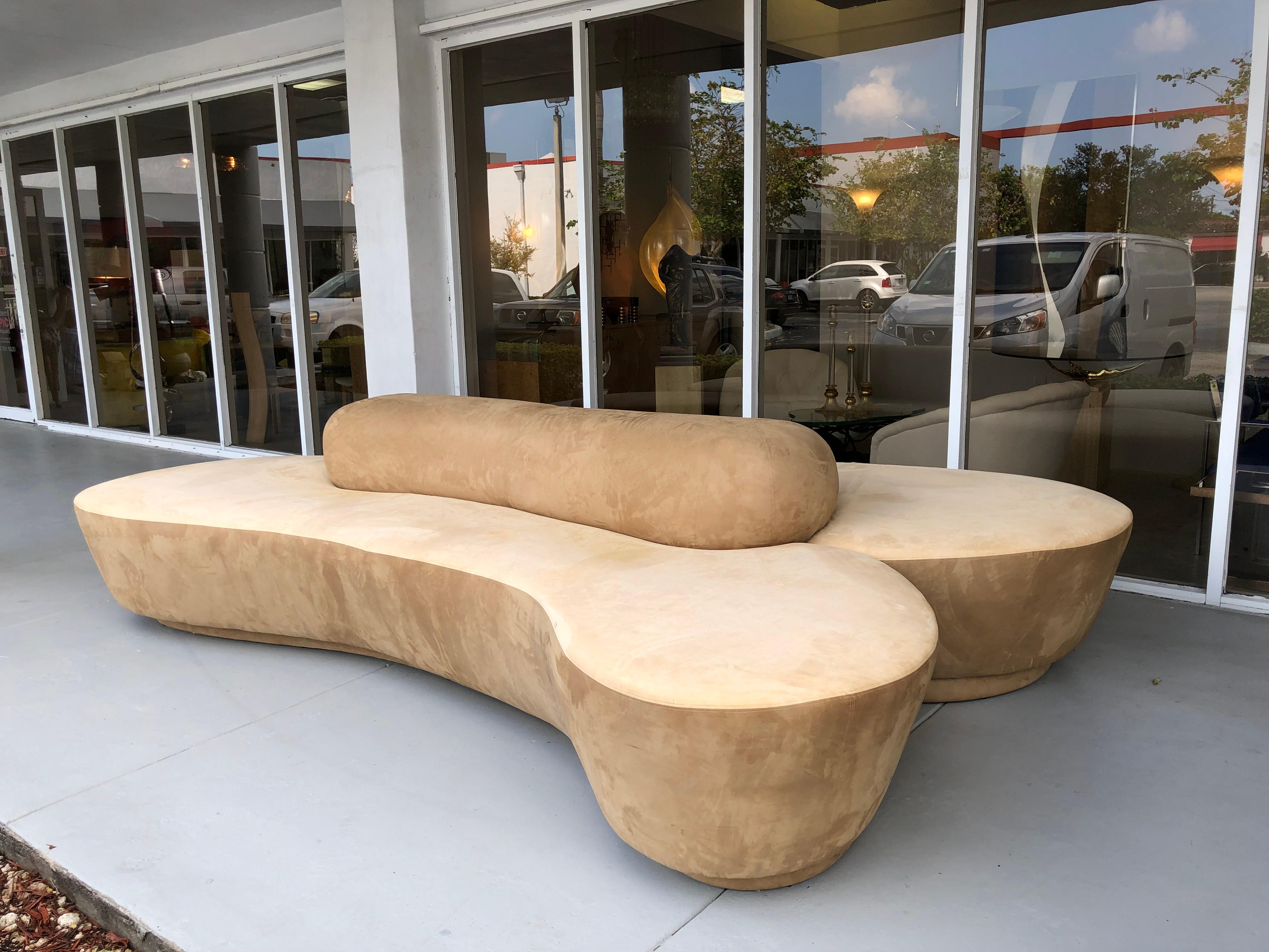 Ultrasuede Rare Double L Facing Sofa by Vladimir Kagan for Directional
