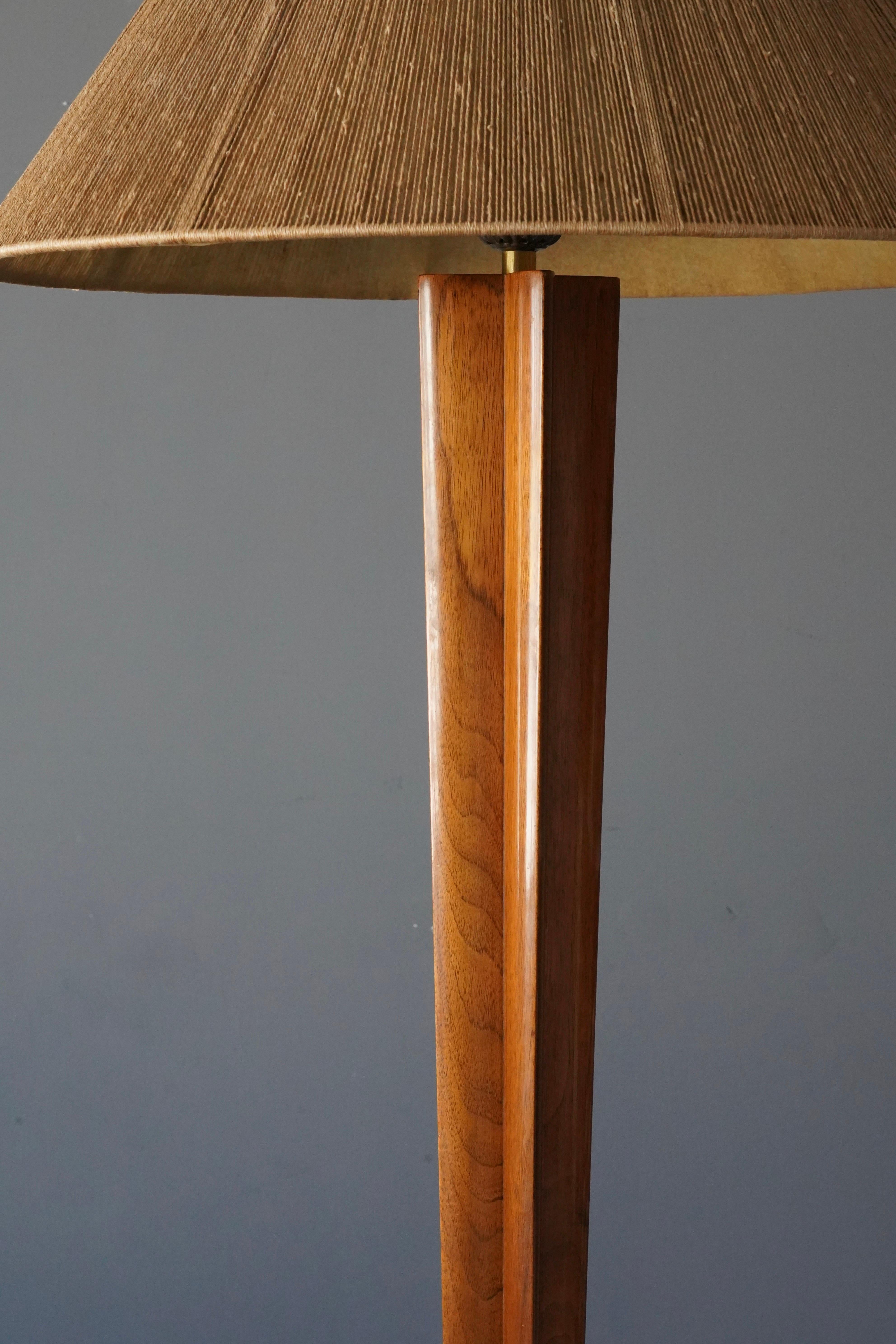 Mid-Century Modern Vladimir Kagan, Rare Floor Lamp, Carved Walnut, String Shade, Studio, 1960s