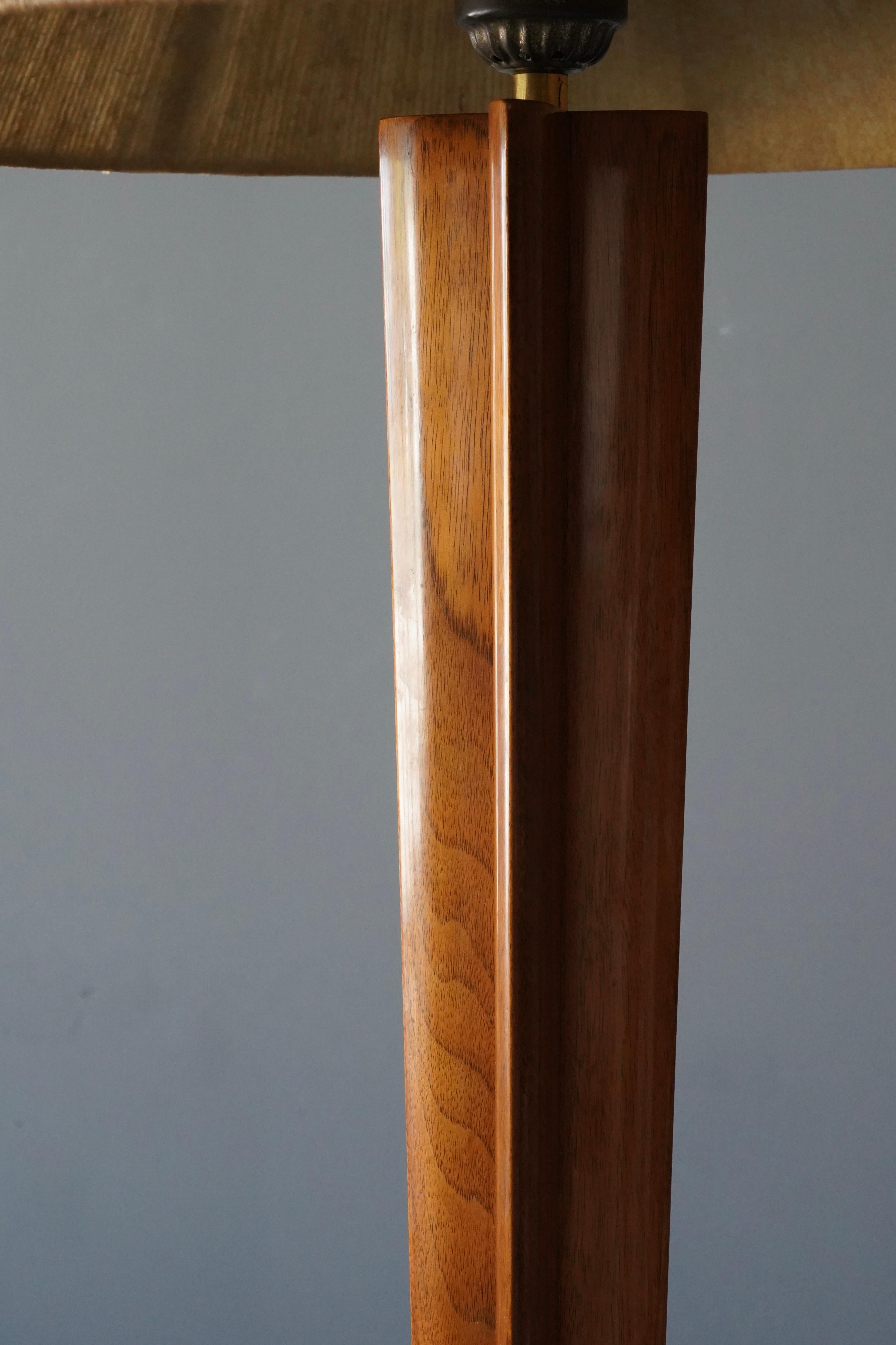 American Vladimir Kagan, Rare Floor Lamp, Carved Walnut, String Shade, Studio, 1960s