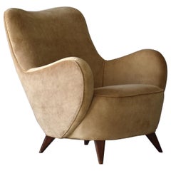 Vladimir Kagan Seltener Barrel Lounge Chair mit hoher Rückenlehne:: Samt:: Nussbaum:: Studio:: 1947