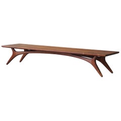 Vladimir Kagan, banc ou table basse longue rare, noyer, maison Grosfeld, années 1950