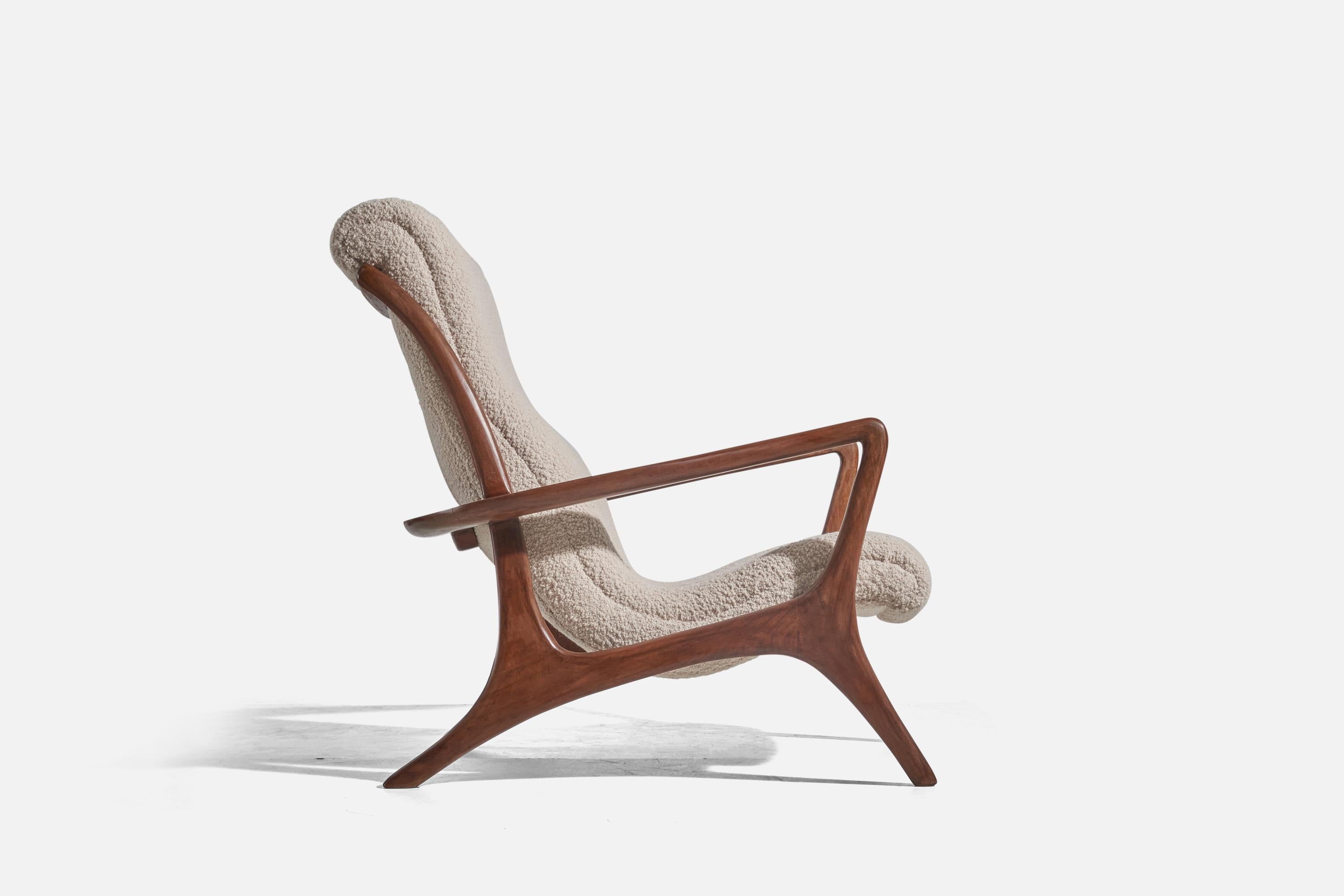 Mid-Century Modern Vladimir Kagan, Rare Lounge Chair, Walnut, White Fabric, Kagan Designs C. 1950 For Sale