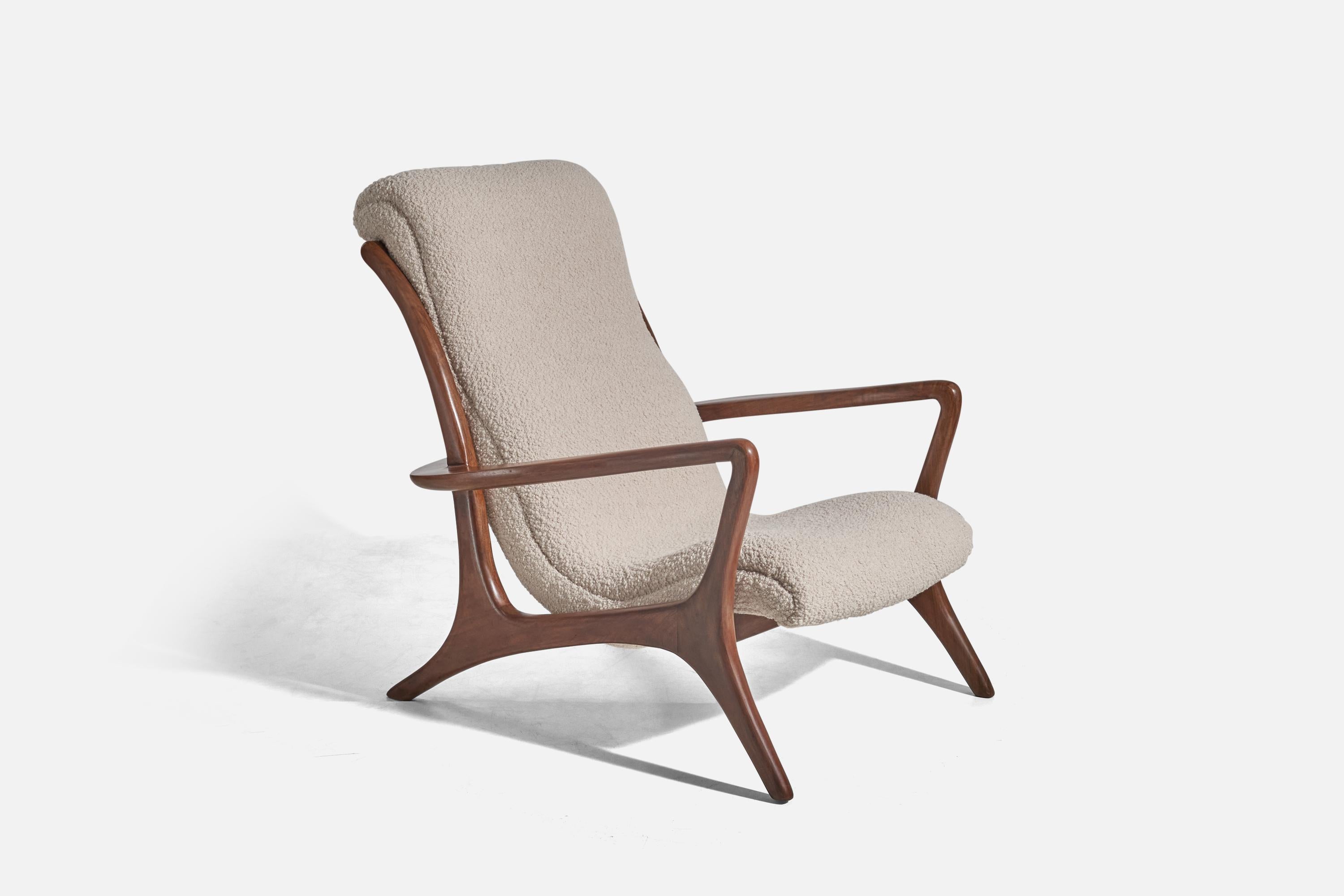 American Vladimir Kagan, Rare Lounge Chair, Walnut, White Fabric, Kagan Designs C. 1950 For Sale