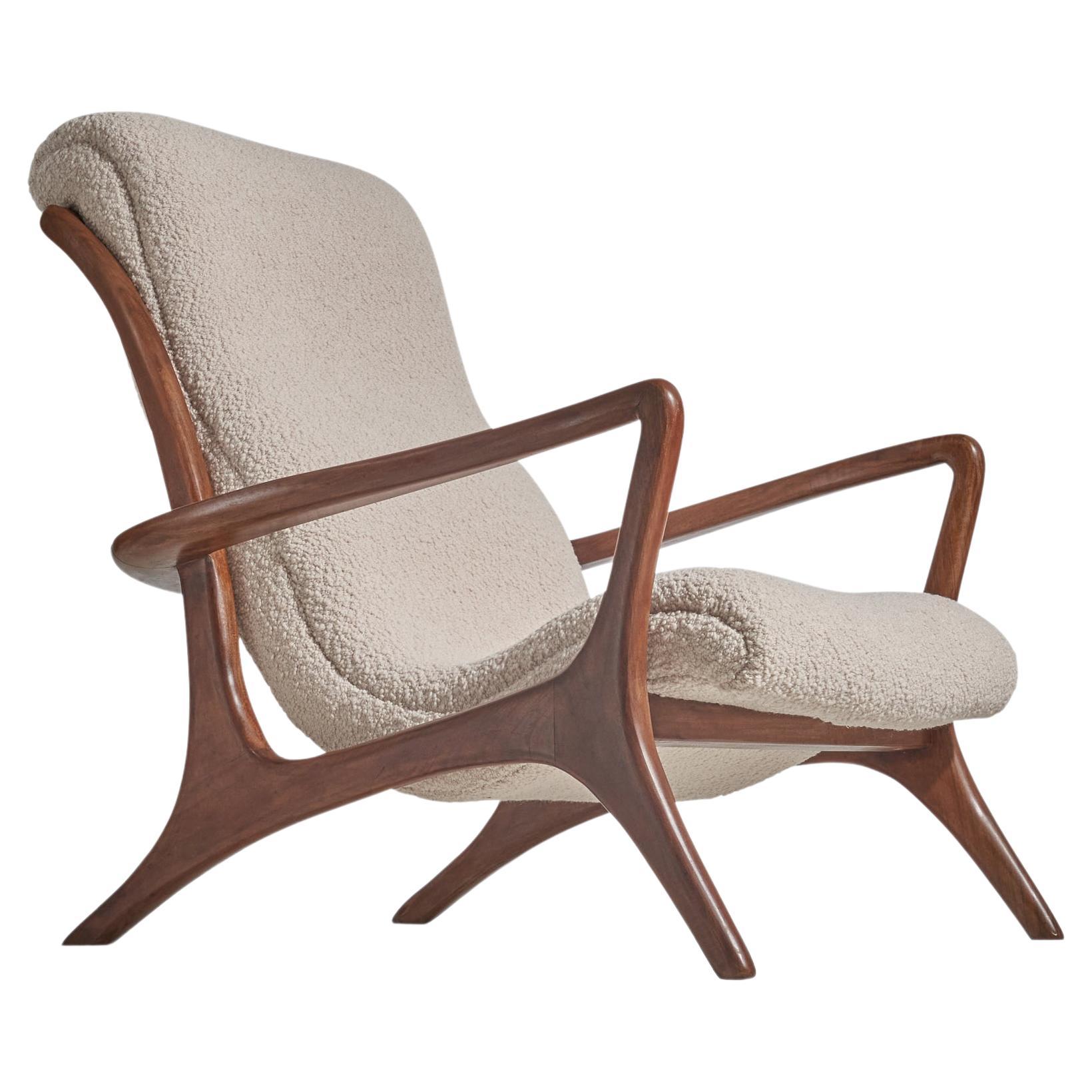 Vladimir Kagan, Rare Lounge Chair, Walnut, White Fabric, Kagan Designs C. 1950