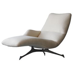 Vladimir Kagan:: Rare Organic Chaise Lounge:: Cast Aluminum:: White Bouclé:: 1958