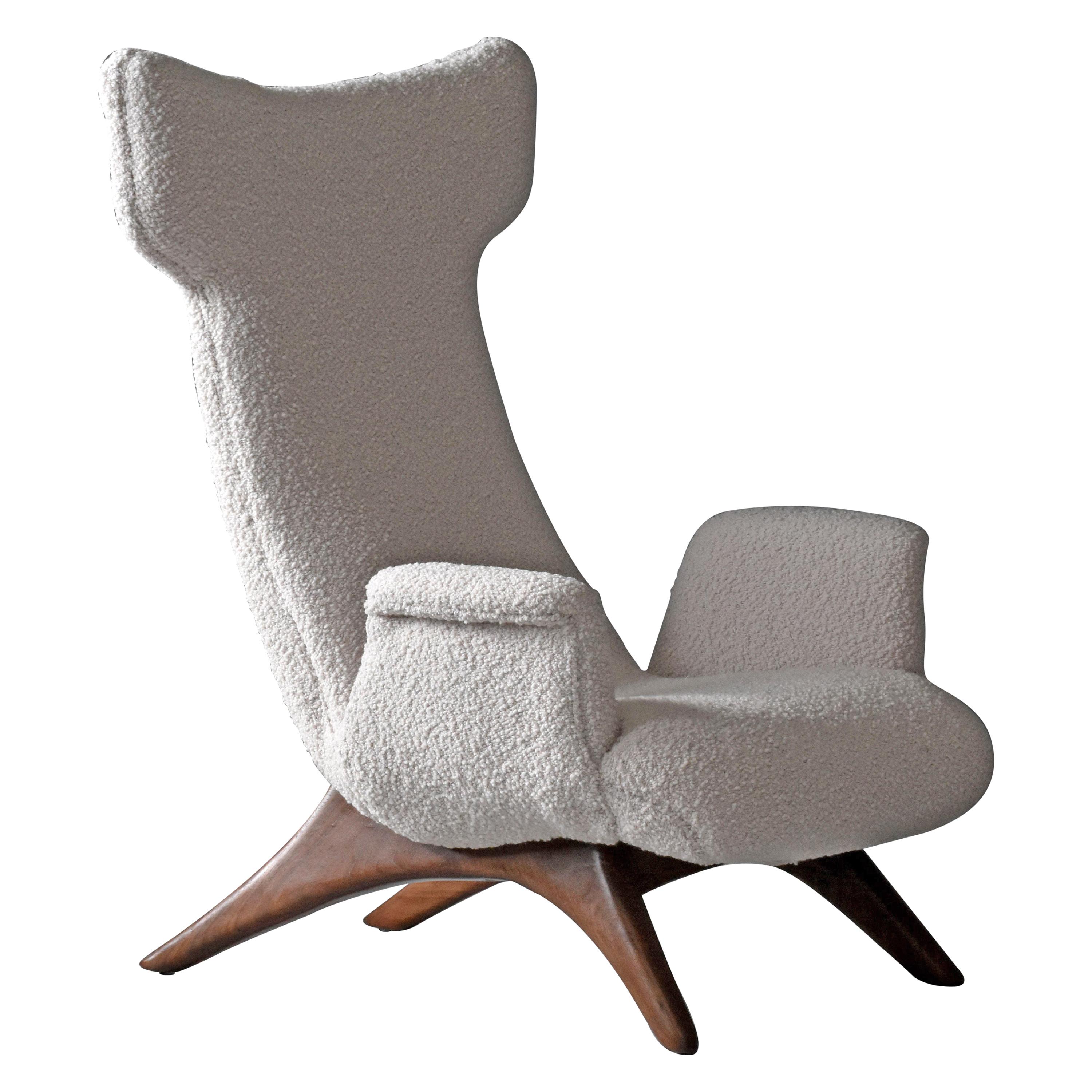 Vladimir Kagan, Rare Organic Wingback Lounge Chair, Walnut, Bouclé, America