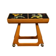 Vladimir Kagan Rare Serving Cart with Incredible Hand-Thrown Ceramic Tiles, 1950
