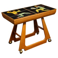 Vladimir Kagan Rare Serving Cart with Incredible Hand-Thrown Ceramic Tiles, 1950