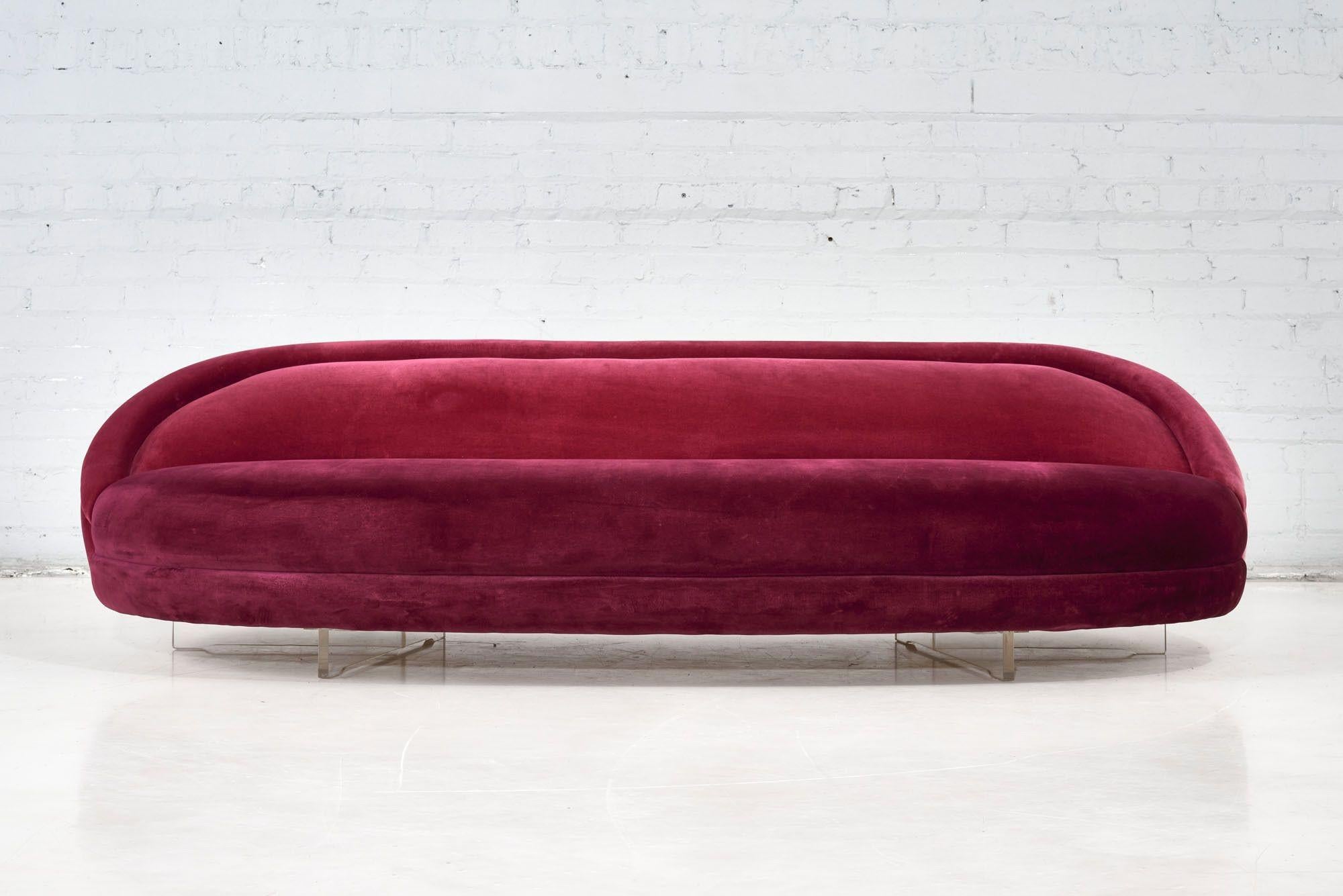 Mid-Century Modern Vladimir Kagan Rasberry Silk Velvet Sofa, 1960