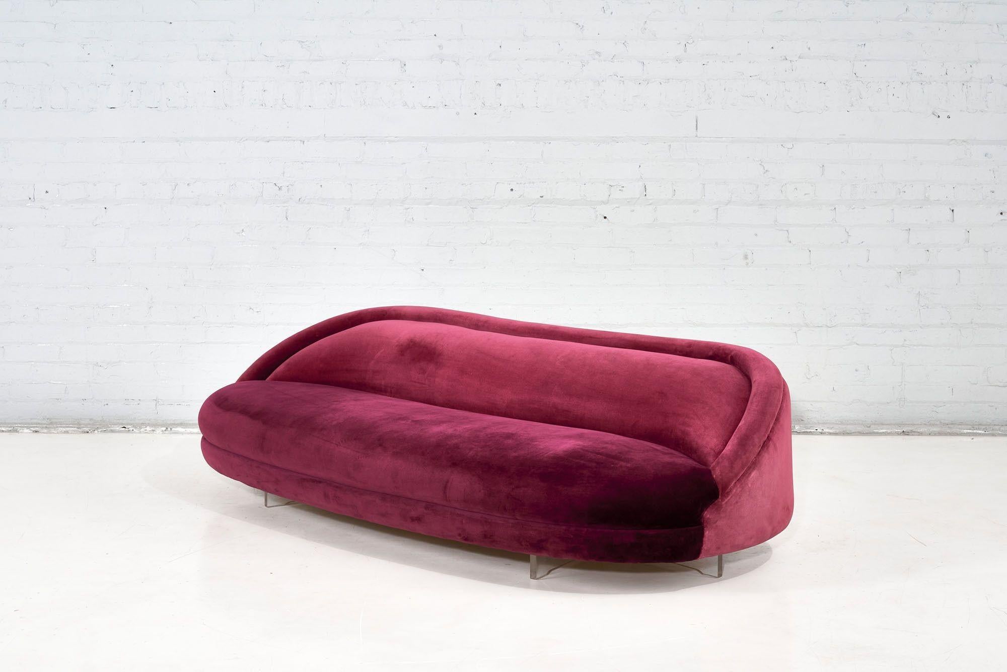 American Vladimir Kagan Rasberry Silk Velvet Sofa, 1960