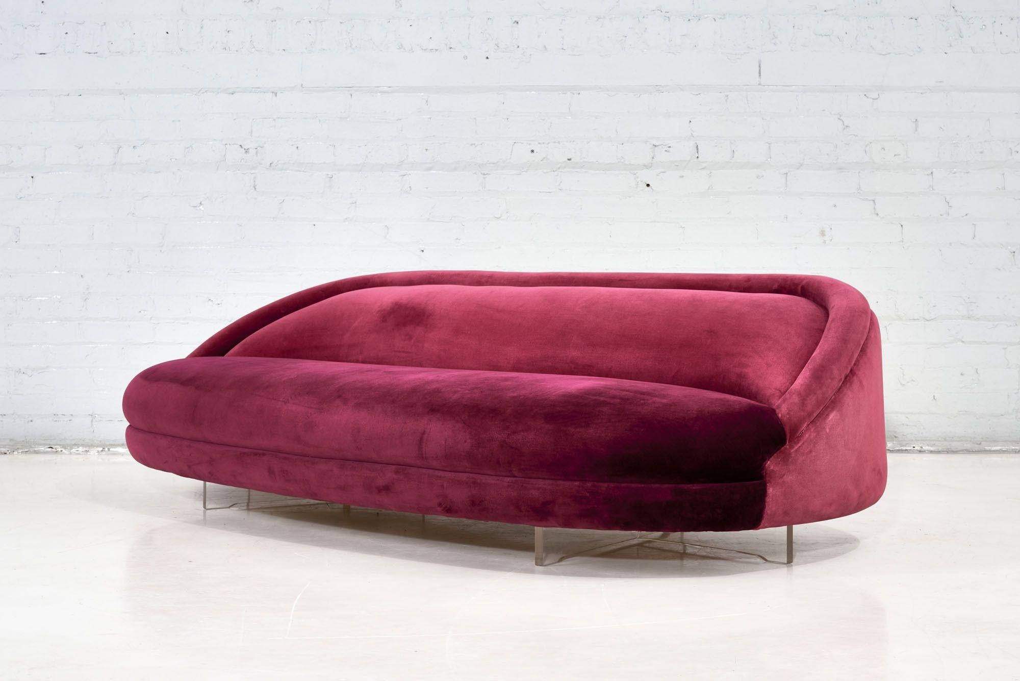 Mid-20th Century Vladimir Kagan Rasberry Silk Velvet Sofa, 1960