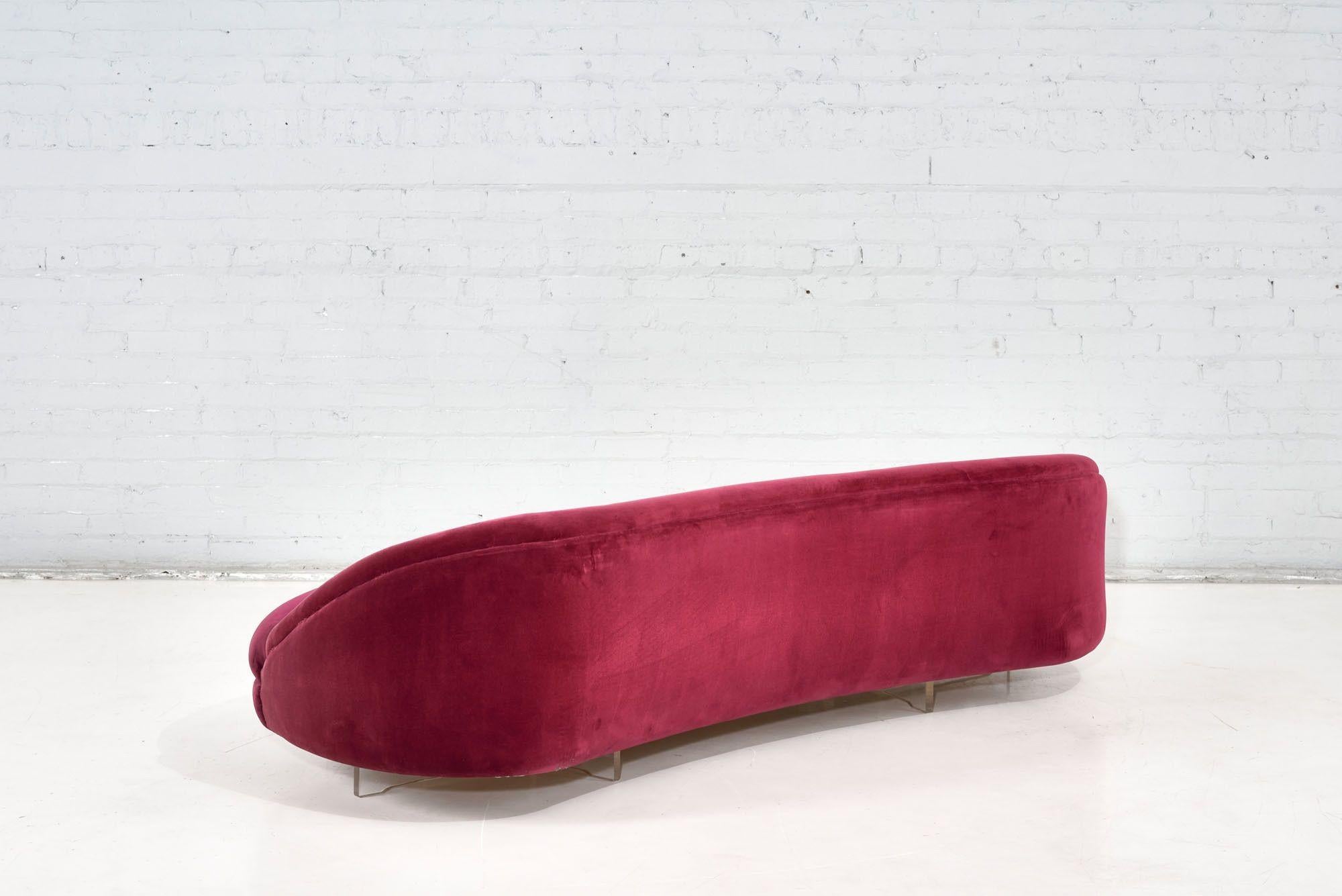 Vladimir Kagan Rasberry Silk Velvet Sofa, 1960 2