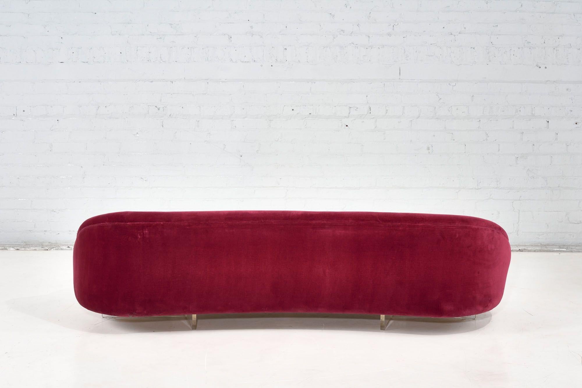 Vladimir Kagan Rasberry Silk Velvet Sofa, 1960 3