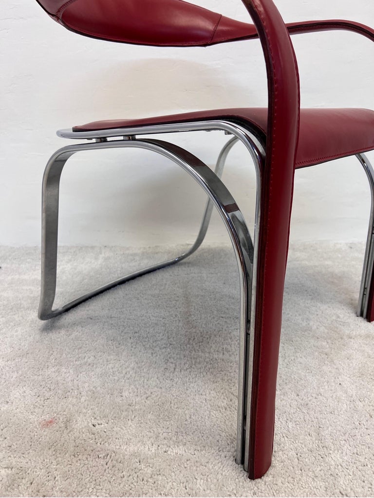 Vladimir Kagan Red Leather and Chrome Fettuccini Lounge Chairs for Fasem, a Pair 5