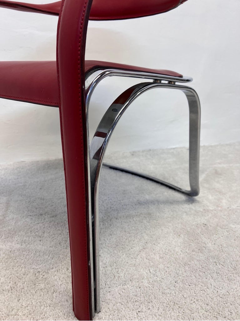Vladimir Kagan Red Leather and Chrome Fettuccini Lounge Chairs for Fasem, a Pair 6