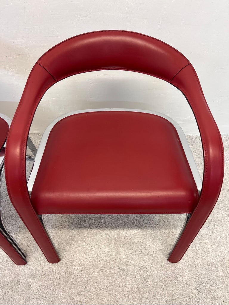 Vladimir Kagan Red Leather and Chrome Fettuccini Lounge Chairs for Fasem, a Pair 8