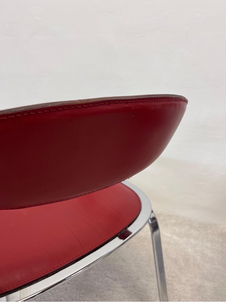 Vladimir Kagan Red Leather and Chrome Fettuccini Lounge Chairs for Fasem, a Pair 11