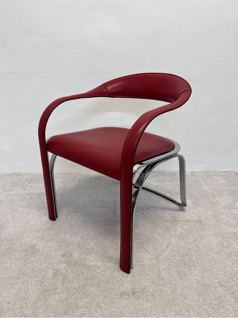 Vladimir Kagan Red Leather and Chrome Fettuccini Lounge Chairs for Fasem, a Pair 3
