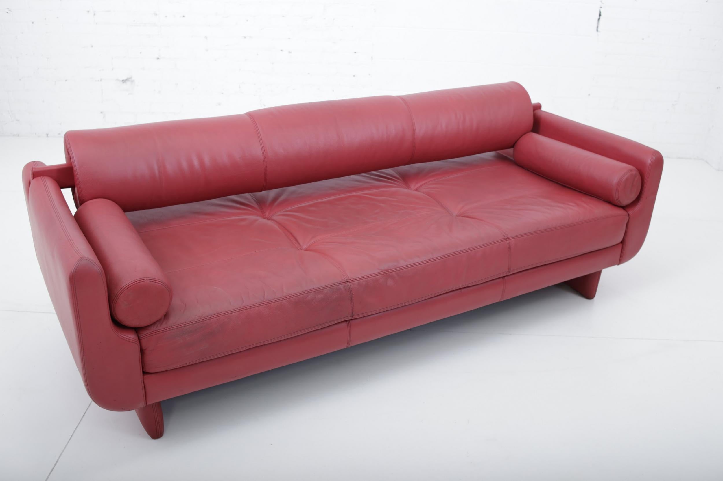 Vladimir Kagan Red Leather “Matinee” Sofa Daybed 4