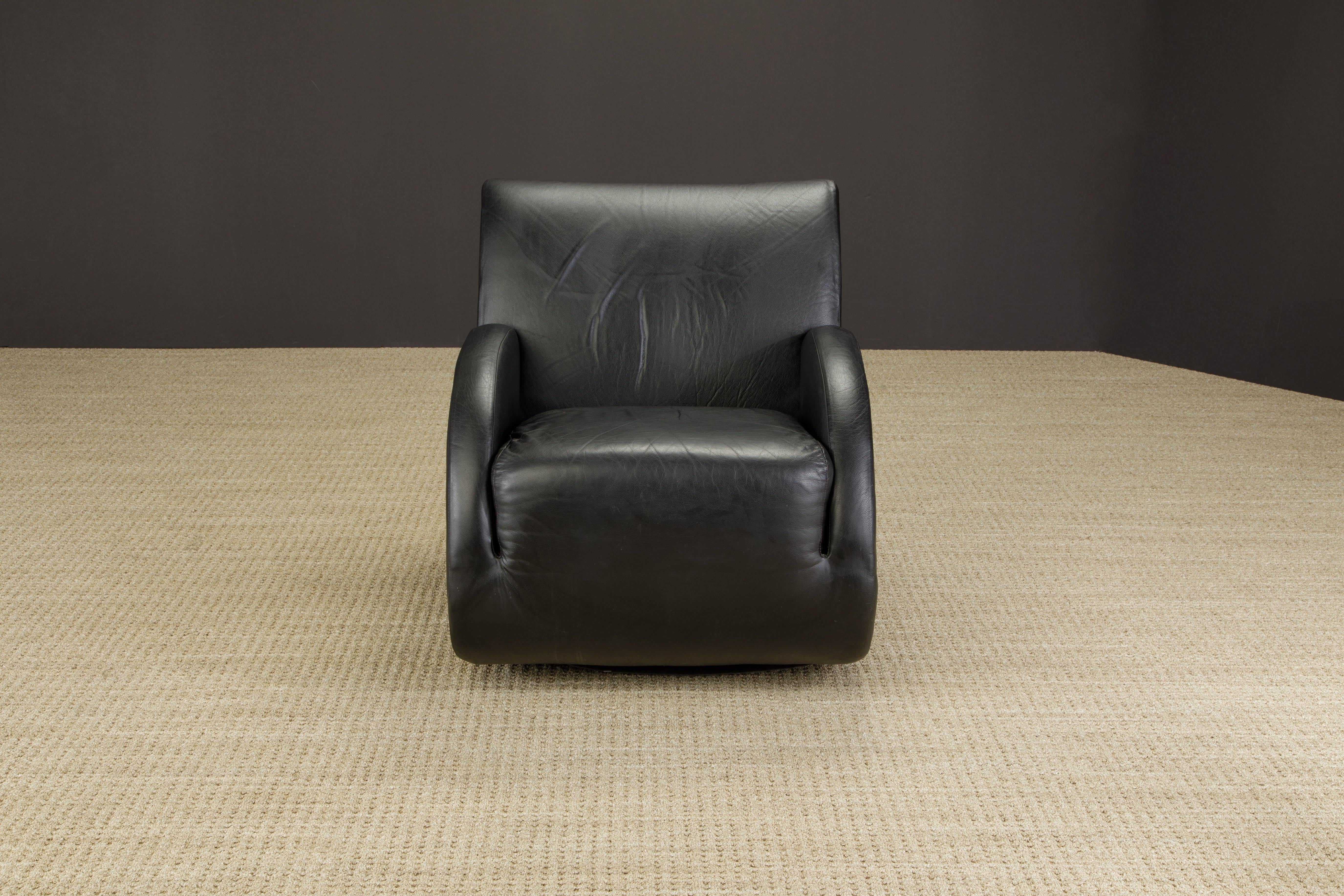Modern Vladimir Kagan 'Rock Star' Pair of Leather Rocking Chairs, c. 1997, Signed