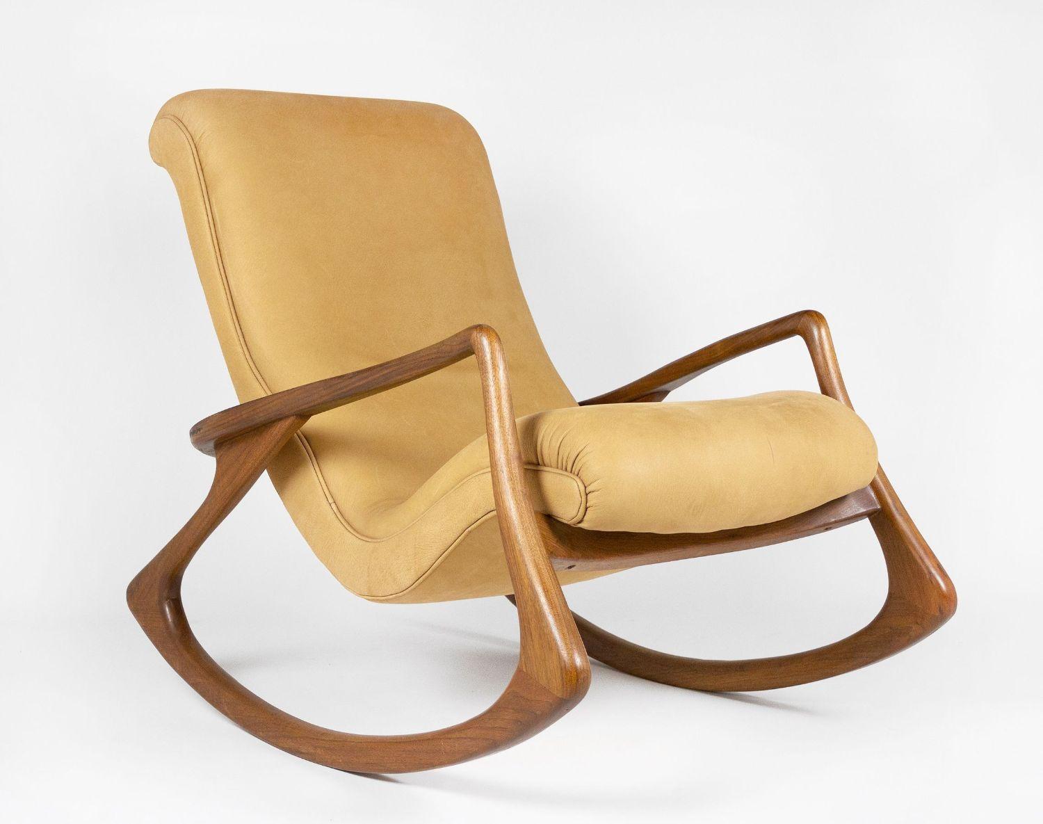 American Vladimir Kagan Rocking Chair in Walnut and Leather Kagan-Dreyfuss 1953