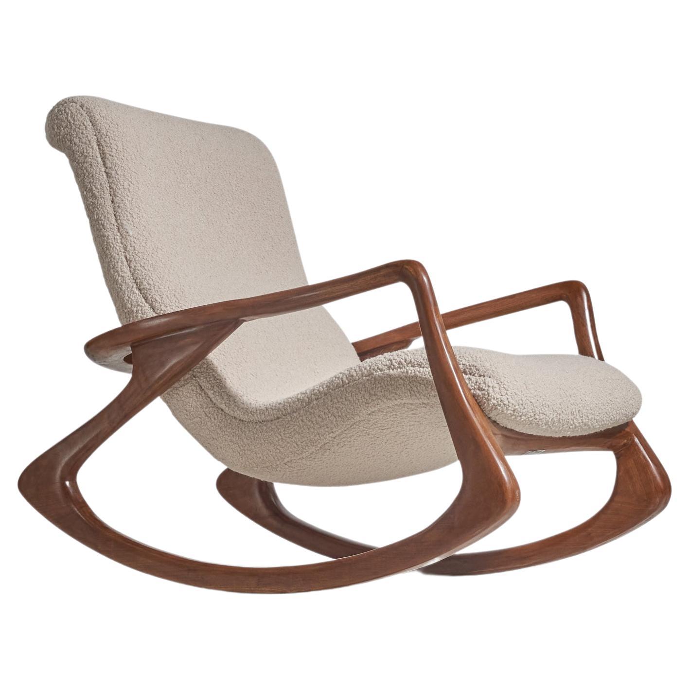 Vladimir Kagan, Rocking Chair, noyer, tissu blanc, Kagan Designs, Inc C.C. 1950