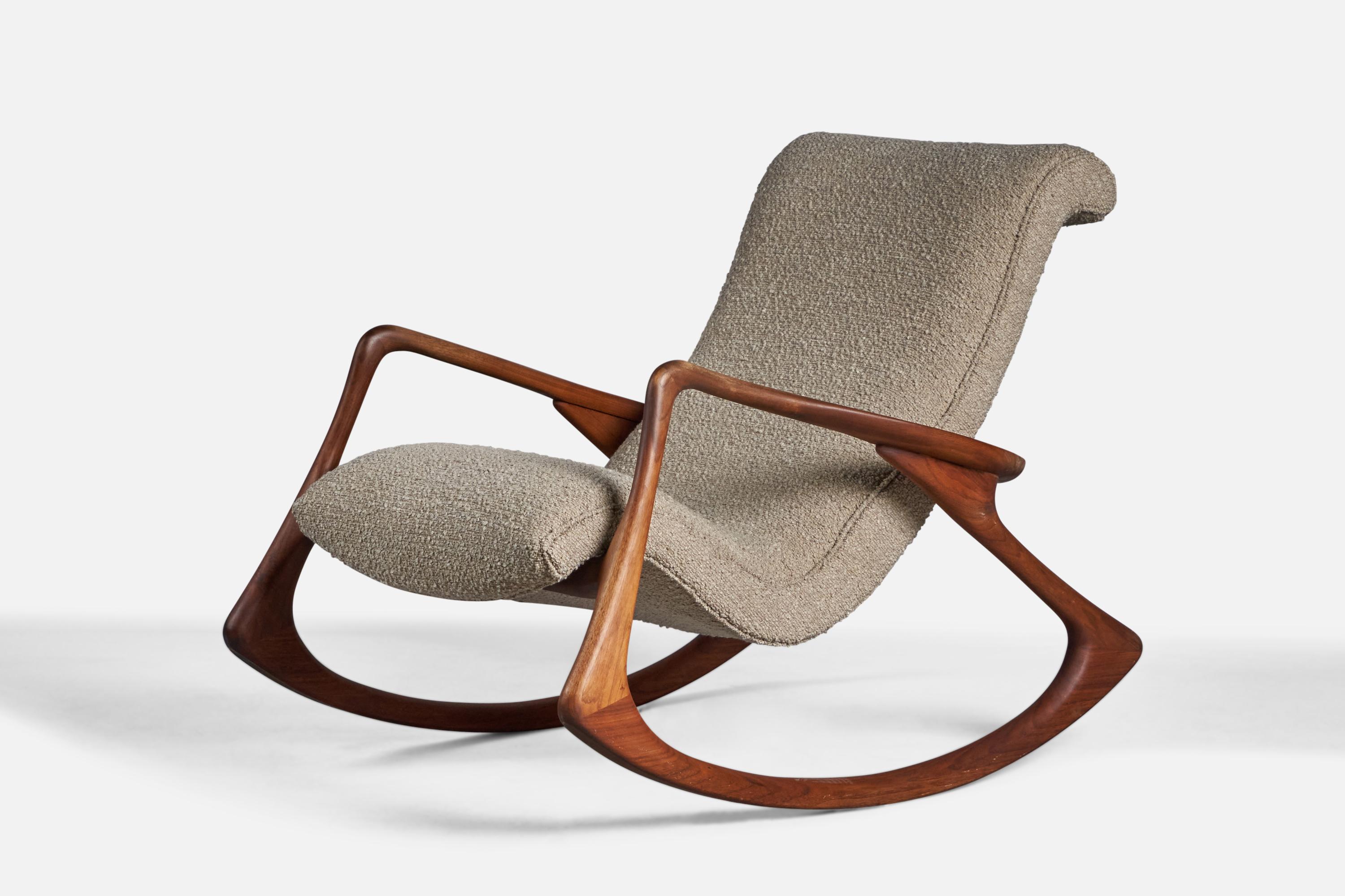 Contemporary Vladimir Kagan, Rocking Lounge Chair, Walnut, Fabric, USA, 2000s For Sale