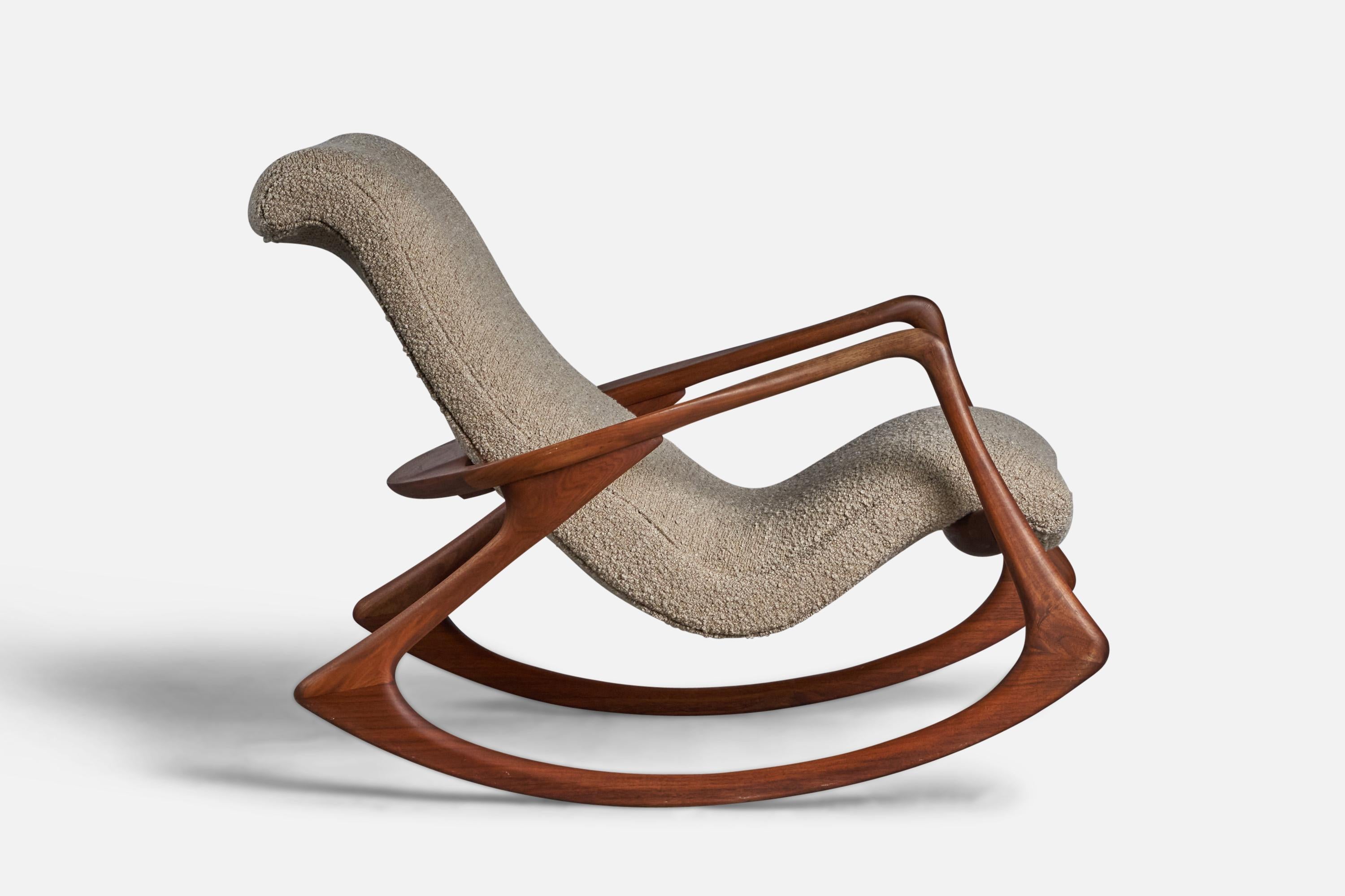 Vladimir Kagan, Rocking Lounge Chair, Walnut, Fabric, USA, 2000s For Sale 5