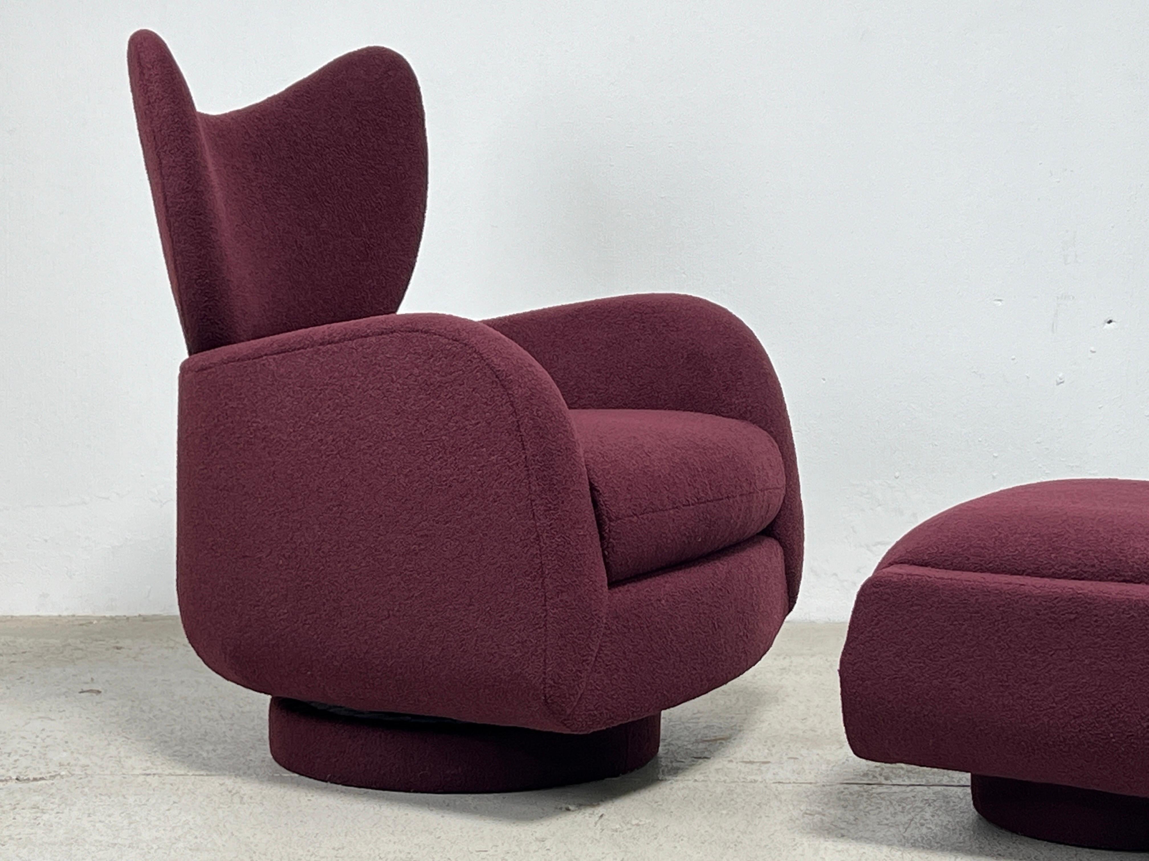 Fabric Vladimir Kagan Rocking Swivel Chair and Ottoman