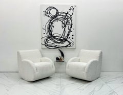 Vladimir Kagan Rockstar Rocking Lounge Chairs in Ivory Bouclé, Pair, Signed