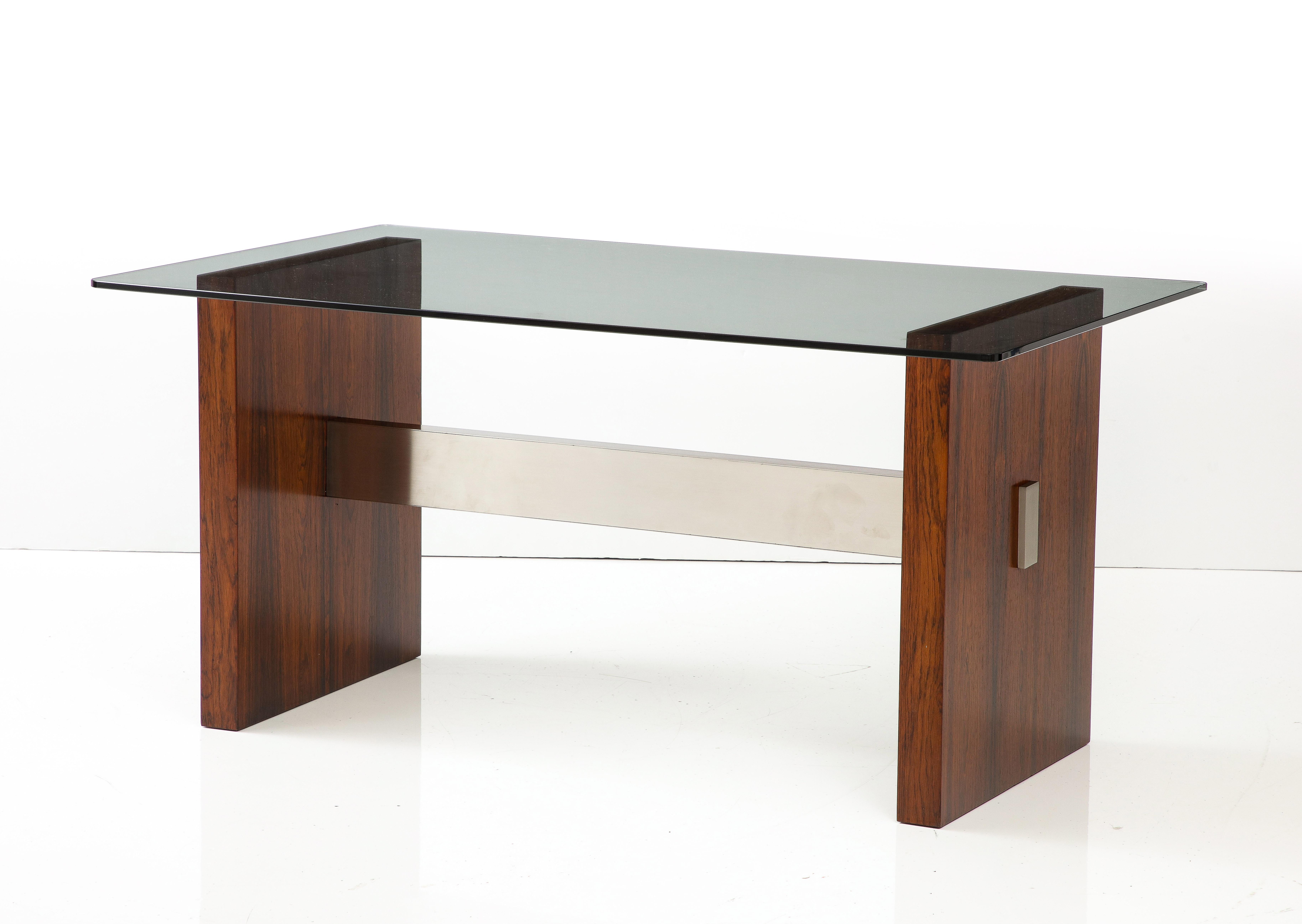 Vladimir Kagan Rosewood and Aluminum Desk/Dining Table In Good Condition For Sale In New York, NY