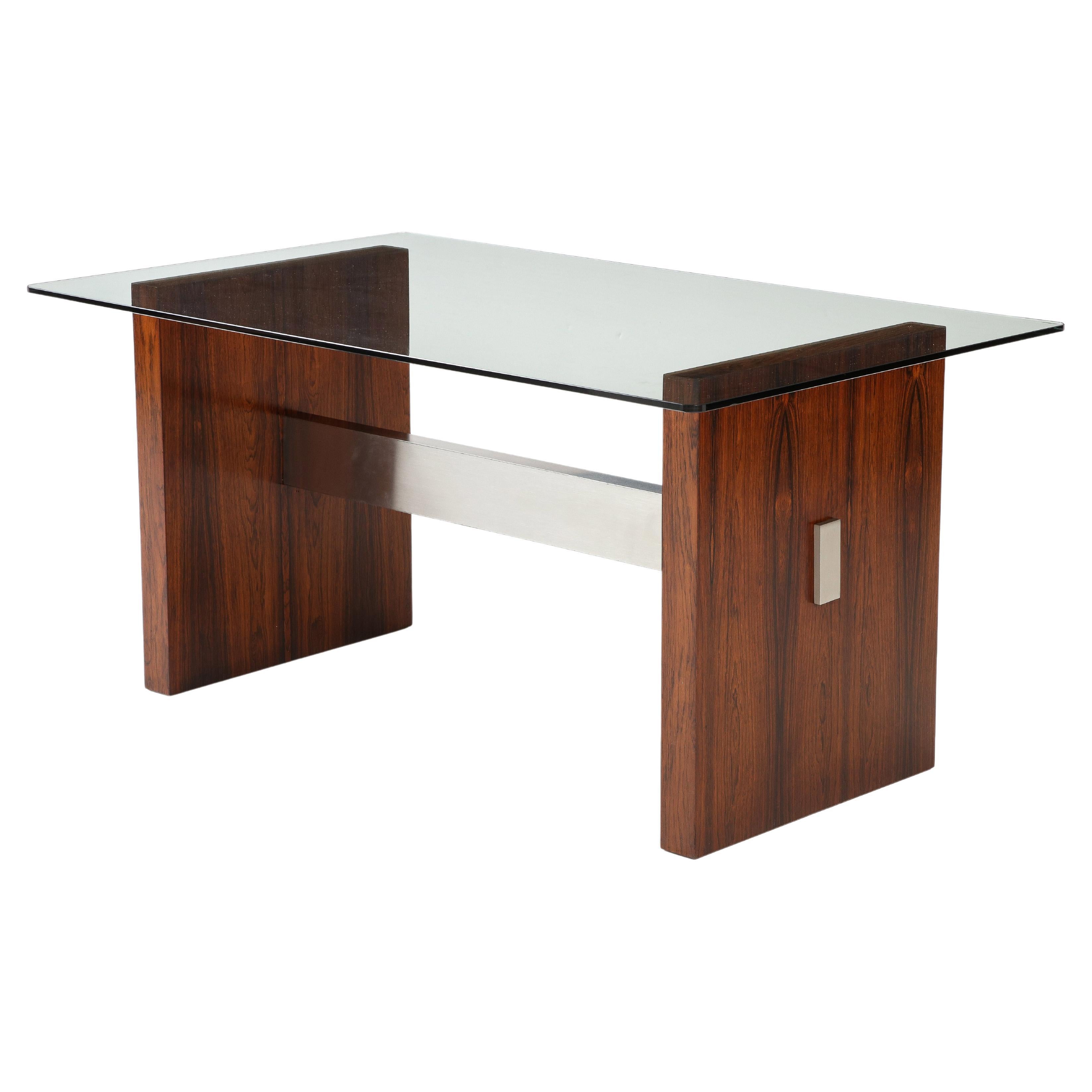 Table de bureau/de salle à manger Vladimir Kagan en bois de rose et aluminium