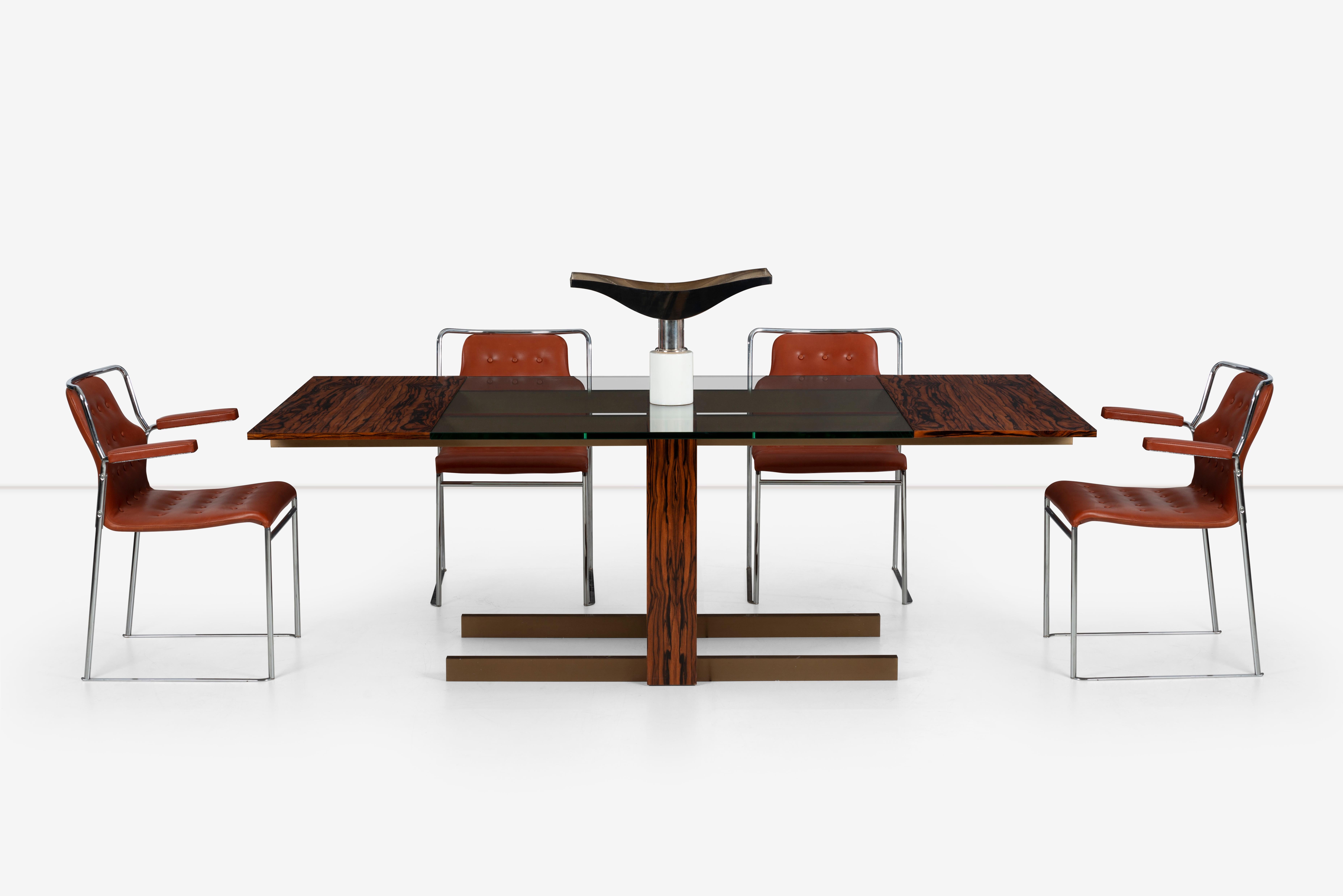 Vladimir Kagan Rosewood, Glass, and Bronze Dining Table In Good Condition In Chicago, IL