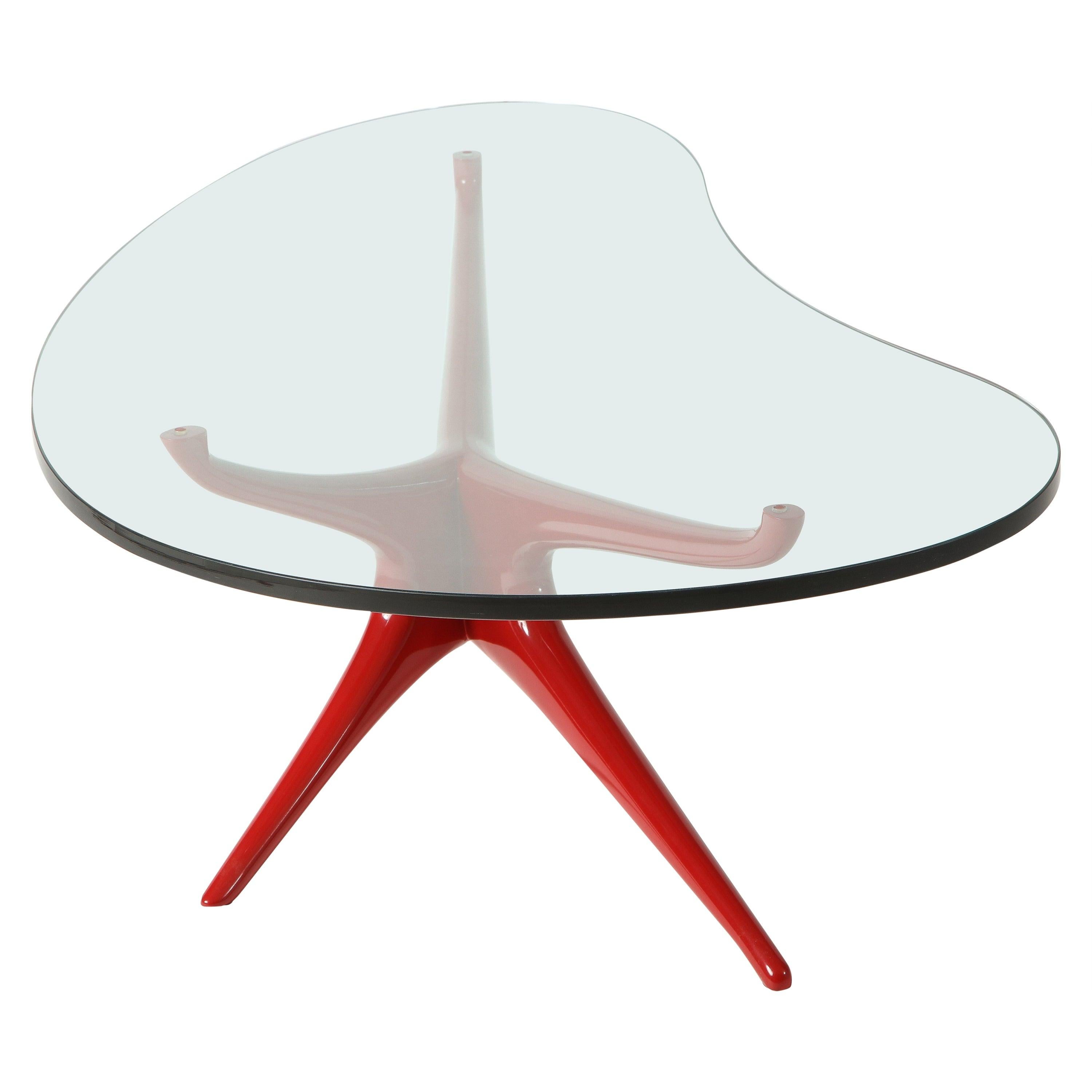 Vladimir Kagan 412 Sculpted Coffee Table with Clear Glass Top & Red Lacquer Base 5