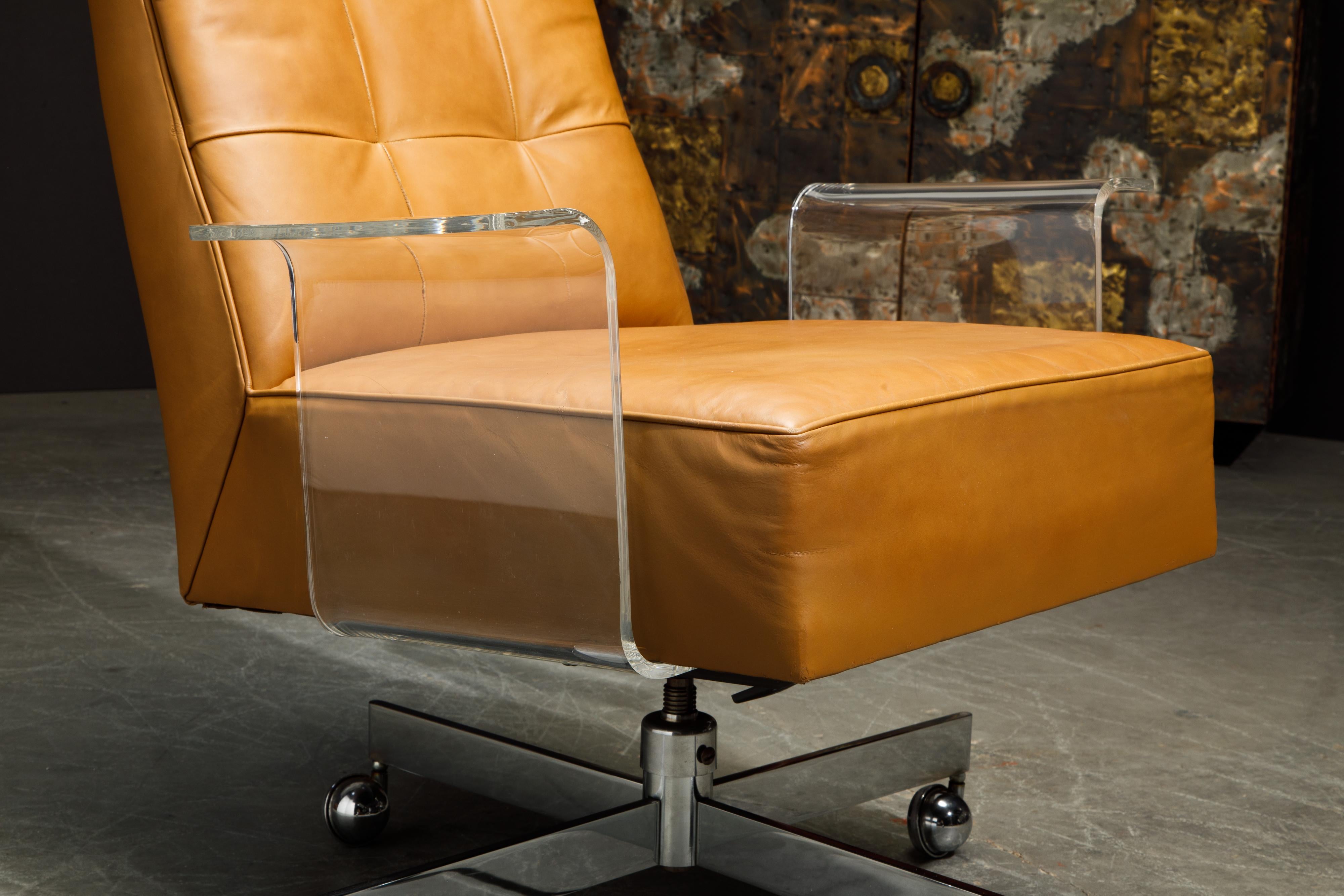 Steel Vladimir Kagan Sculpted Lucite Leather & Chrome Executive Desk Chair, circa 1970