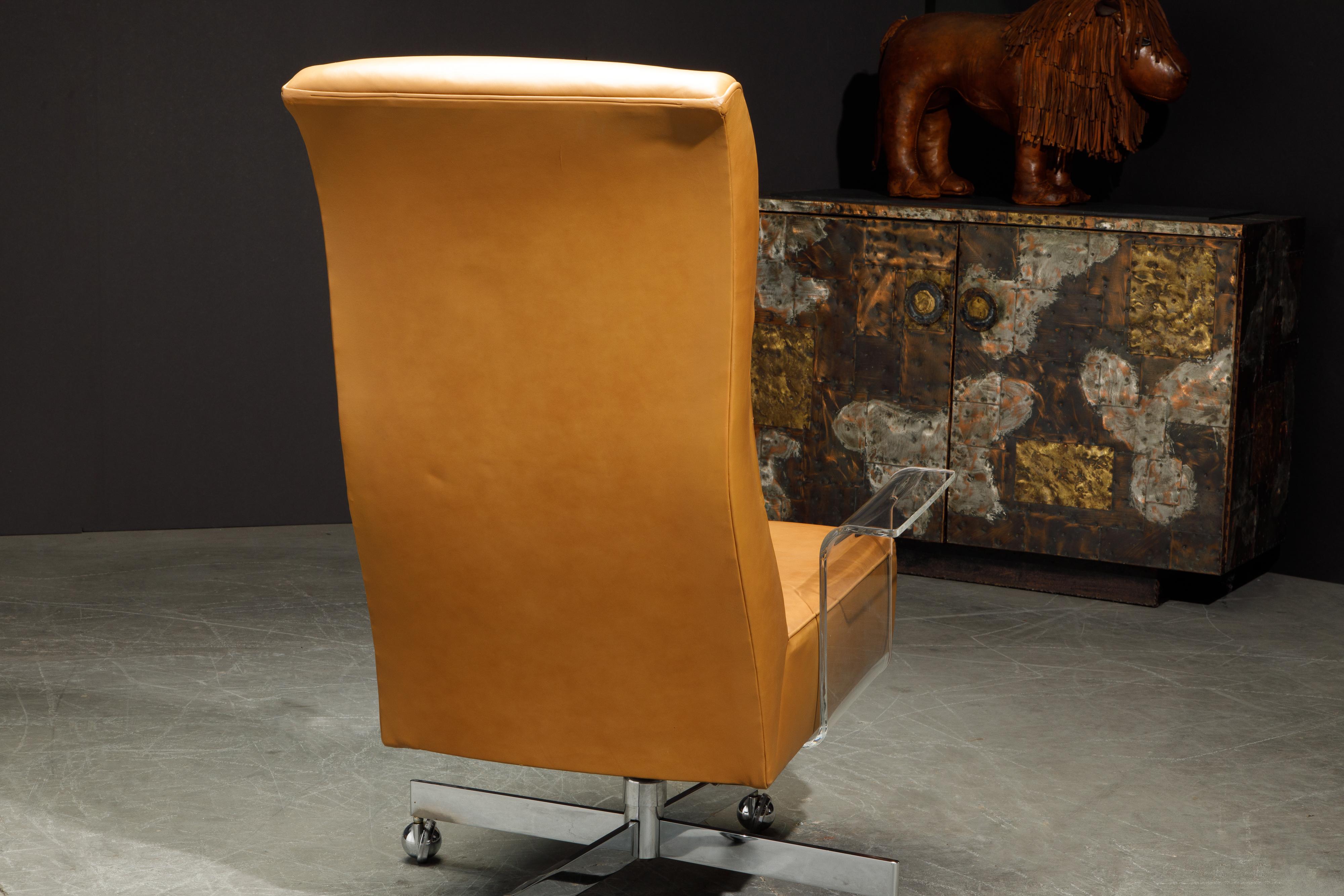 Vladimir Kagan Sculpted Lucite Leather & Chrome Executive Desk Chair, circa 1970 2