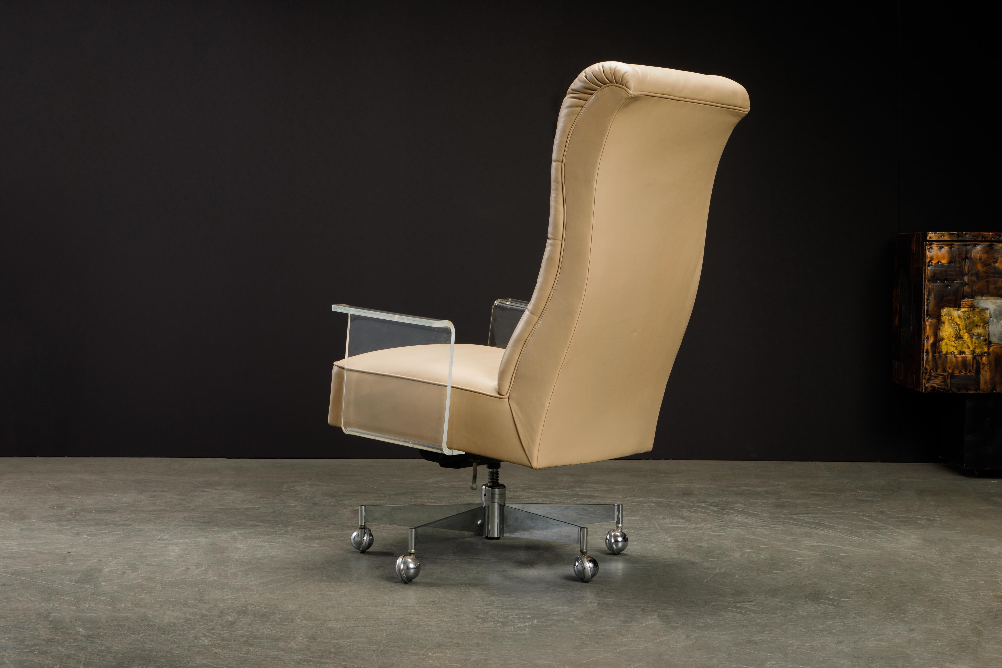 Late 20th Century Vladimir Kagan Sculpted Lucite Leather & Chrome Executive Desk Chair, circa 1970