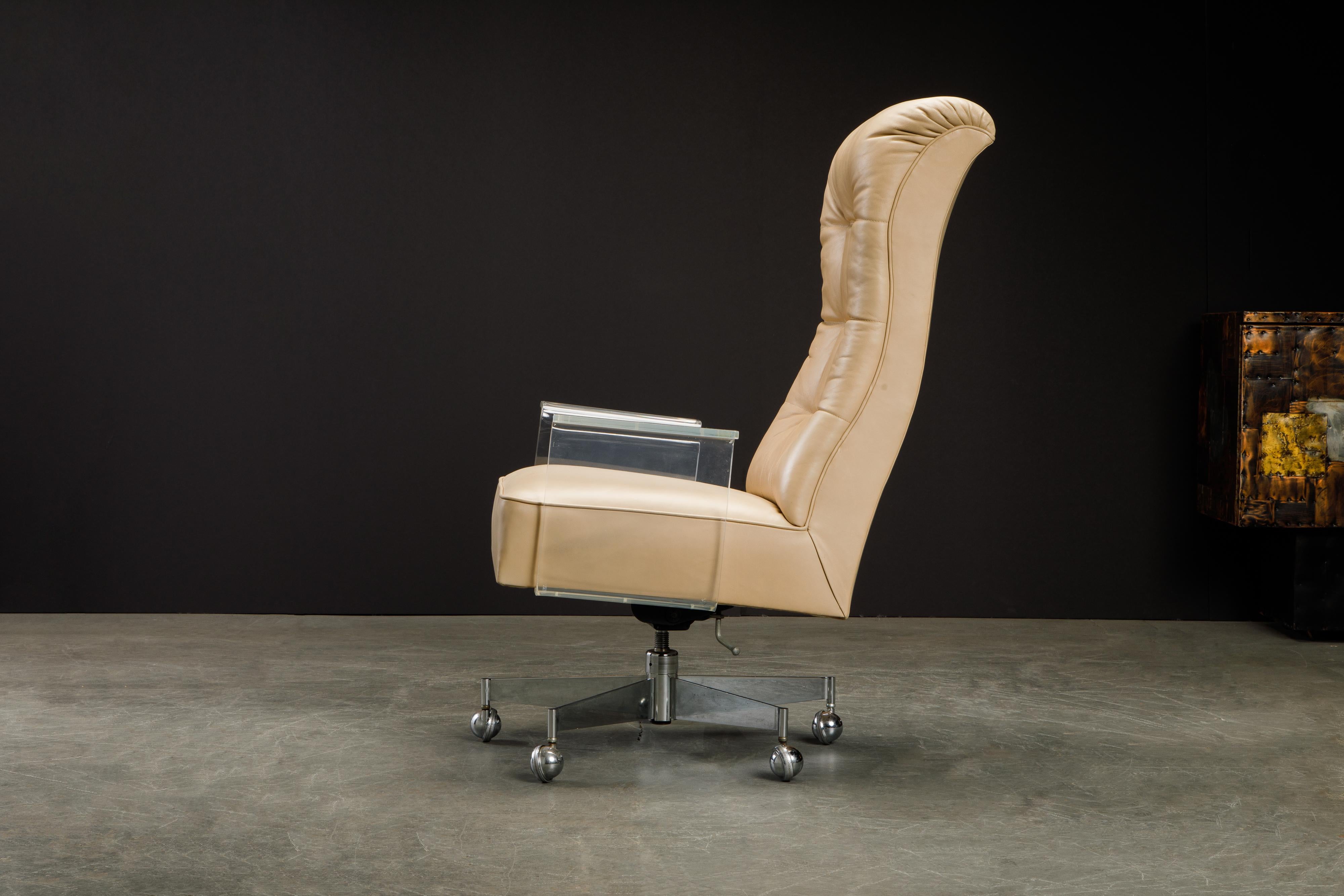 Steel Vladimir Kagan Sculpted Lucite Leather & Chrome Executive Desk Chair, circa 1970