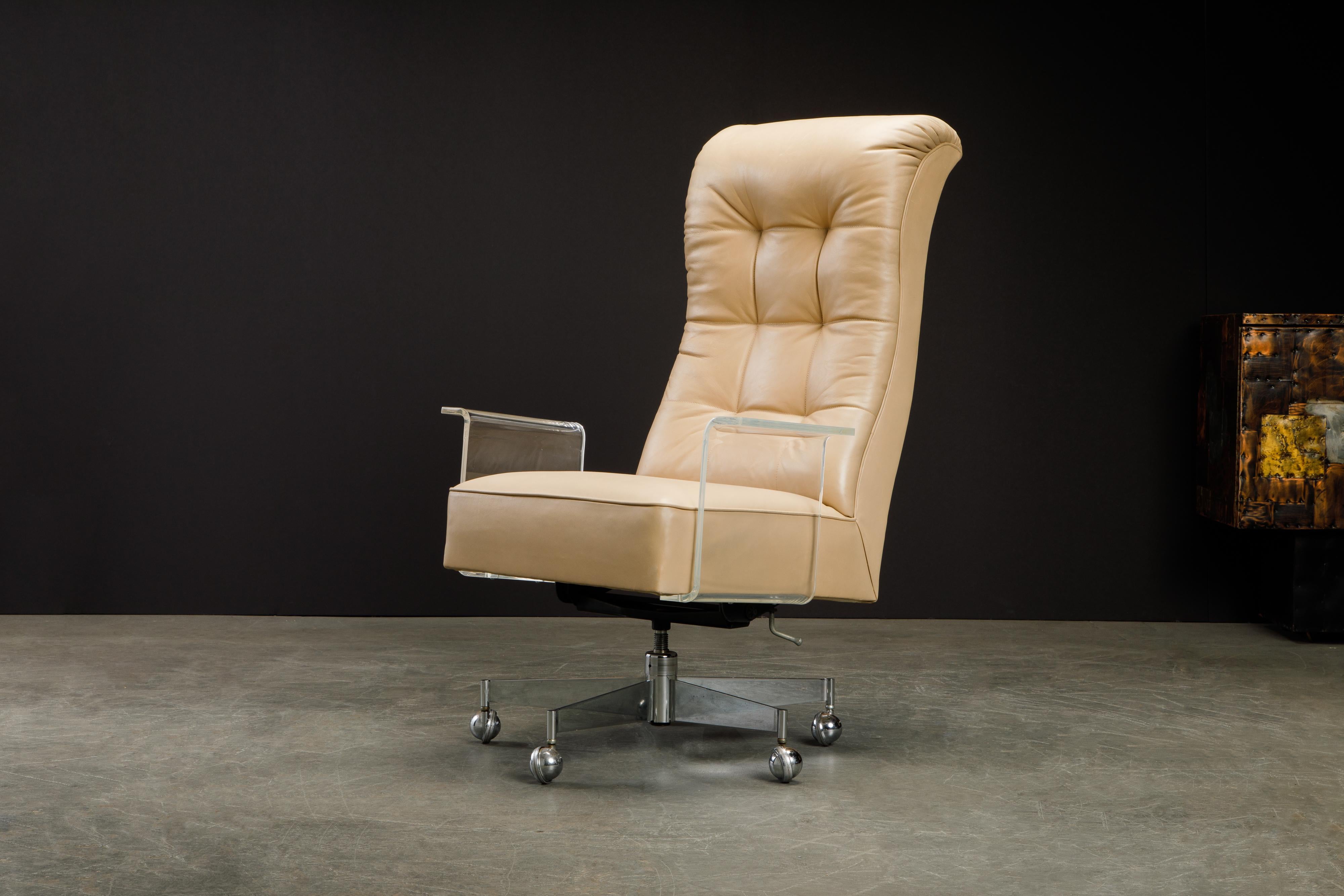 Vladimir Kagan Sculpted Lucite Leather & Chrome Executive Desk Chair, circa 1970 1