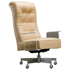 Vladimir Kagan Sculpted Lucite Leather & Chrome Executive Desk Chair, circa 1970