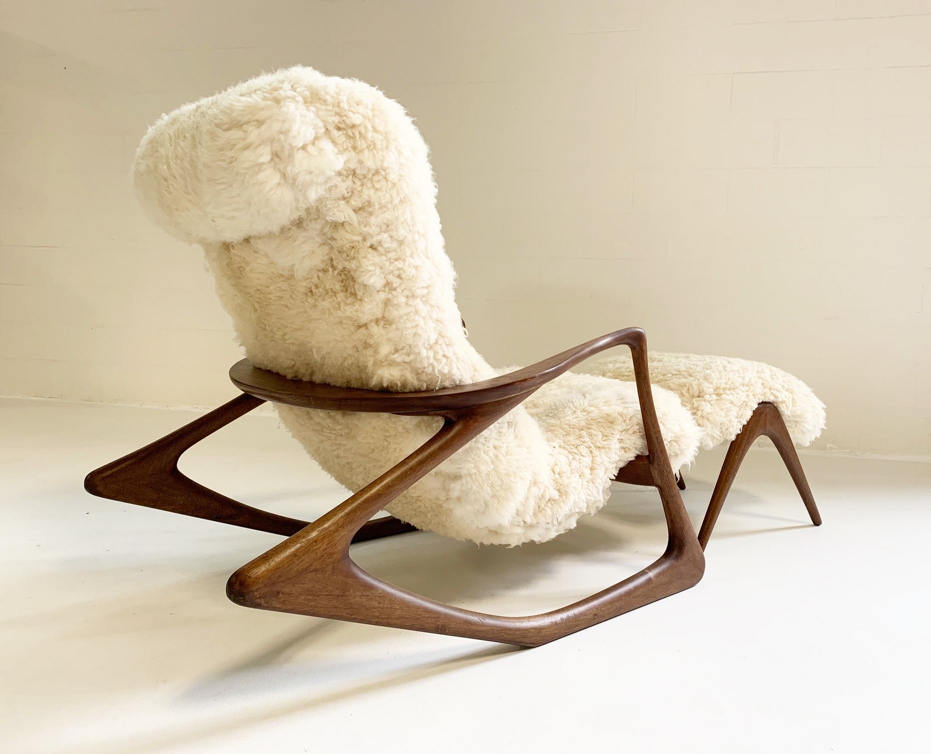 Mid-Century Modern Vladimir Kagan Sculpted Rocking Chair and Ottoman in California Sheepskin