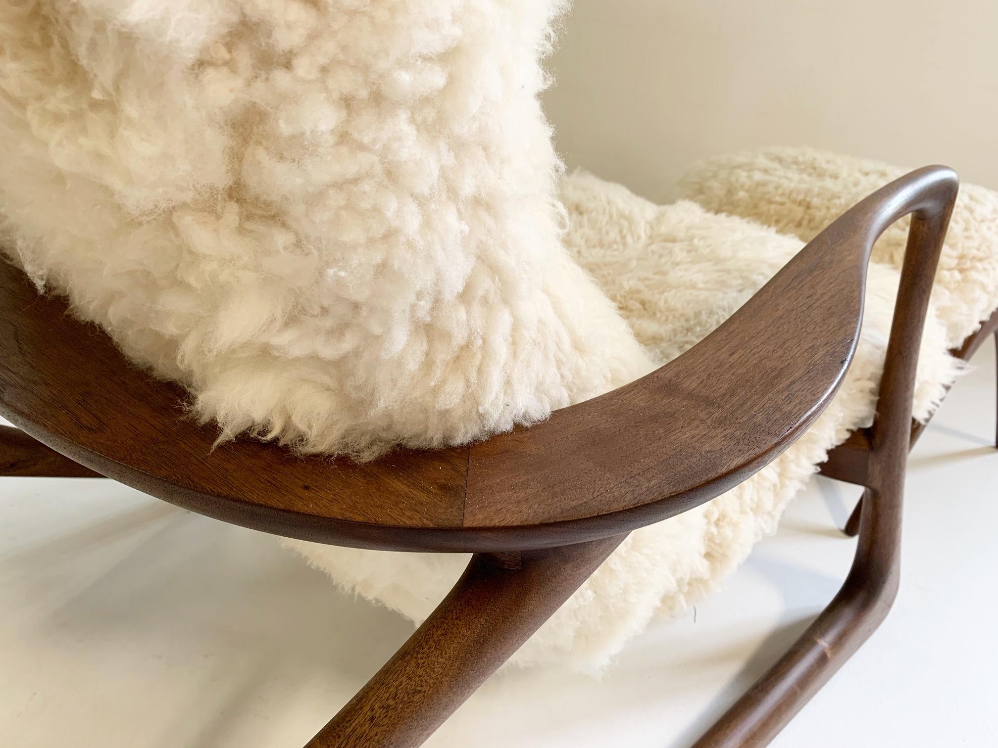 American Vladimir Kagan Sculpted Rocking Chair and Ottoman in California Sheepskin