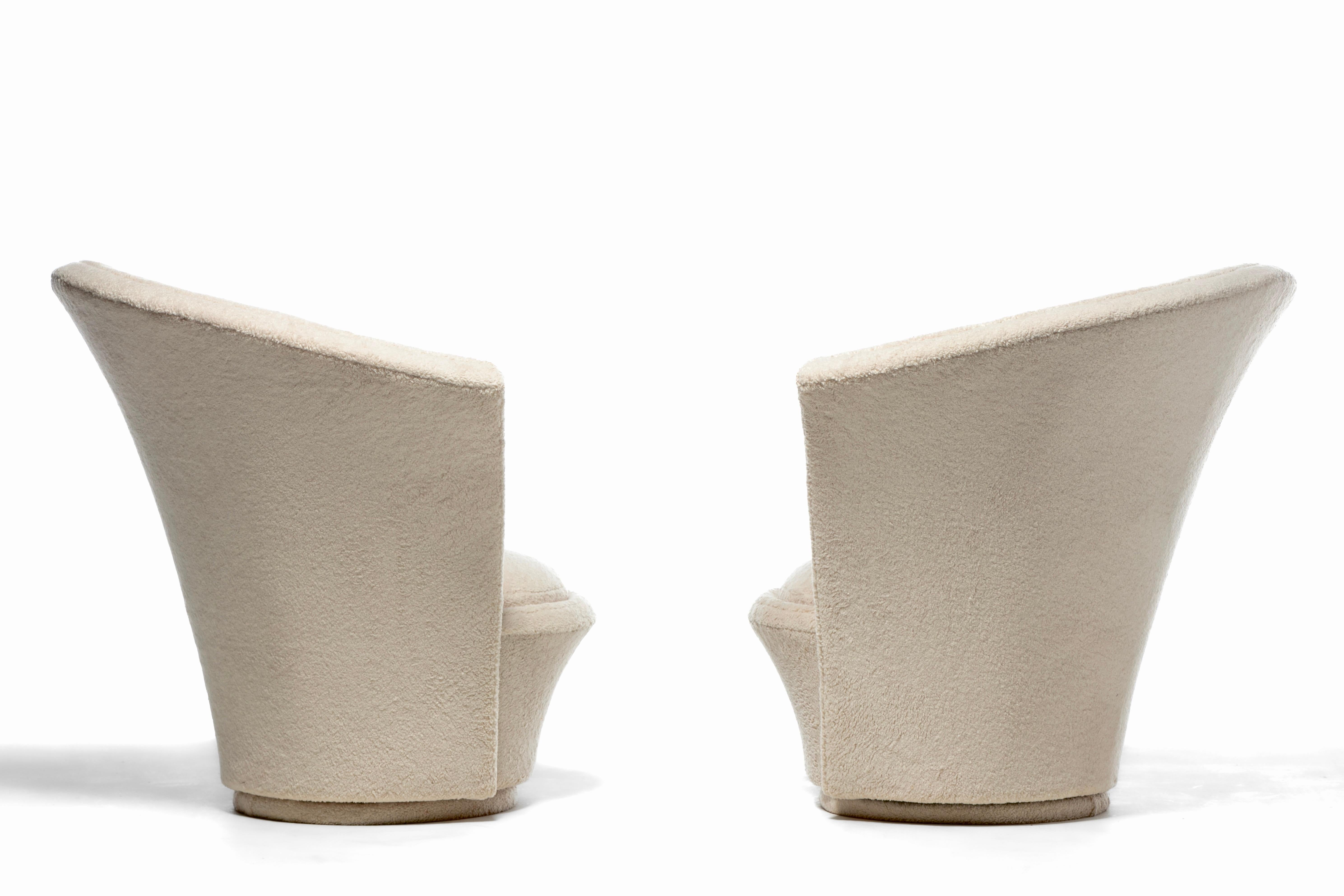 Vladimir Kagan Sculptural High Back Swivel Chairs in Textured Ivory Fabric For Sale 5